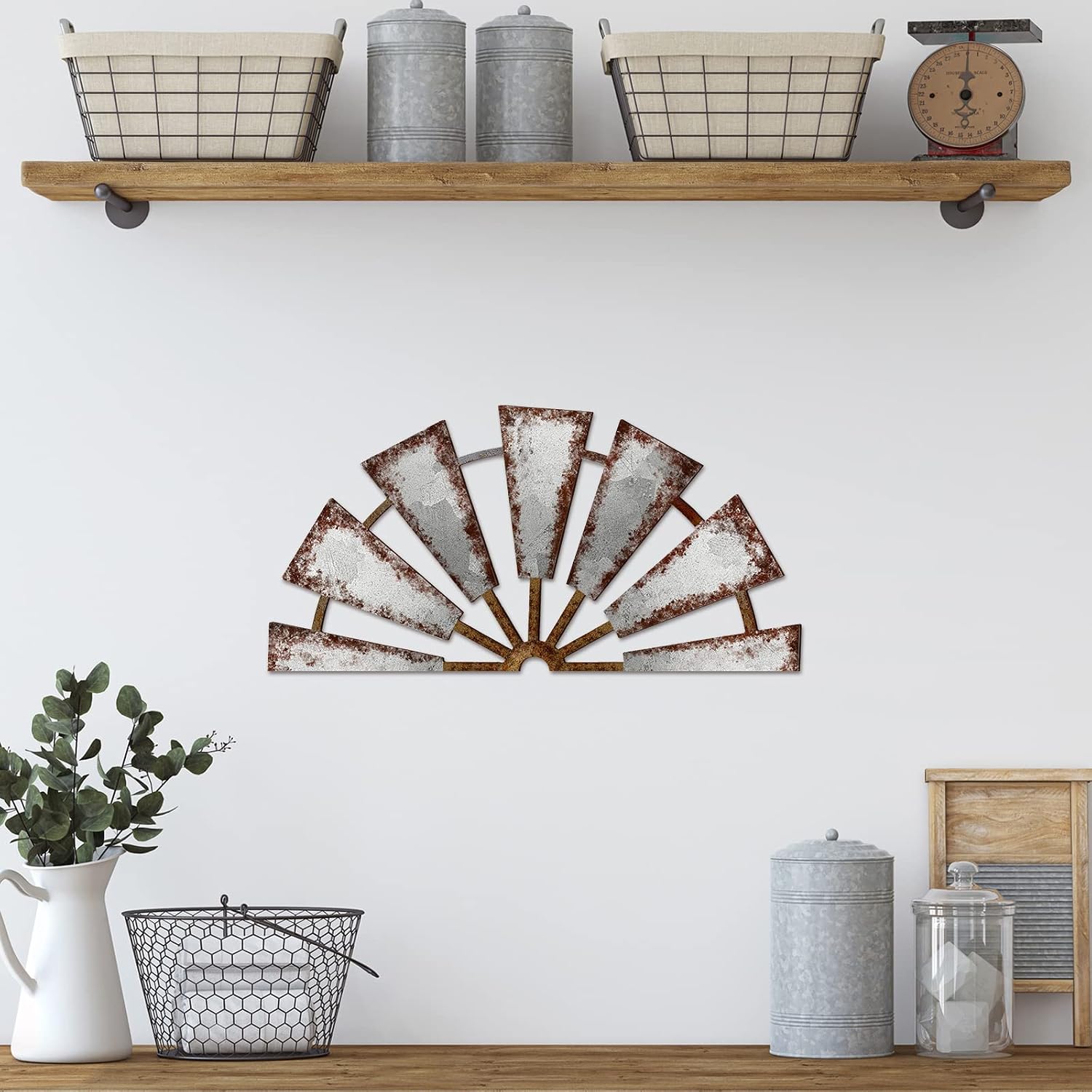 Distressed Wood Semicircle Windmill Wall Art, Rustic Farmhouse Decor. - Image 6