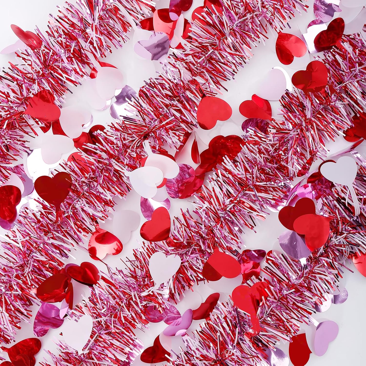 50ft Valentine Heart Glitter Tinsel Garland - Pink, Red, White Decor. - Image 3
