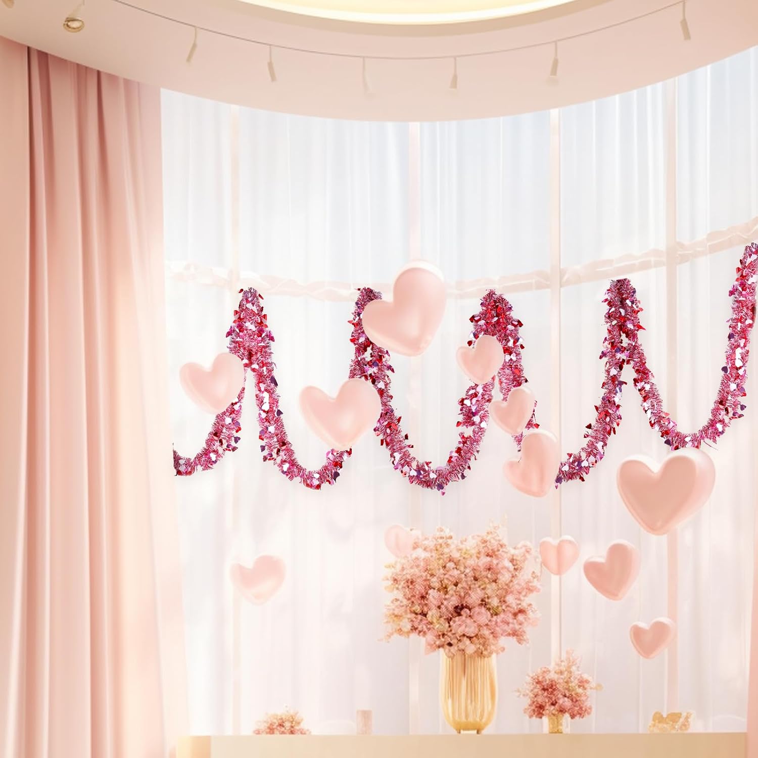 50ft Valentine Heart Glitter Tinsel Garland - Pink, Red, White Decor. - Image 4