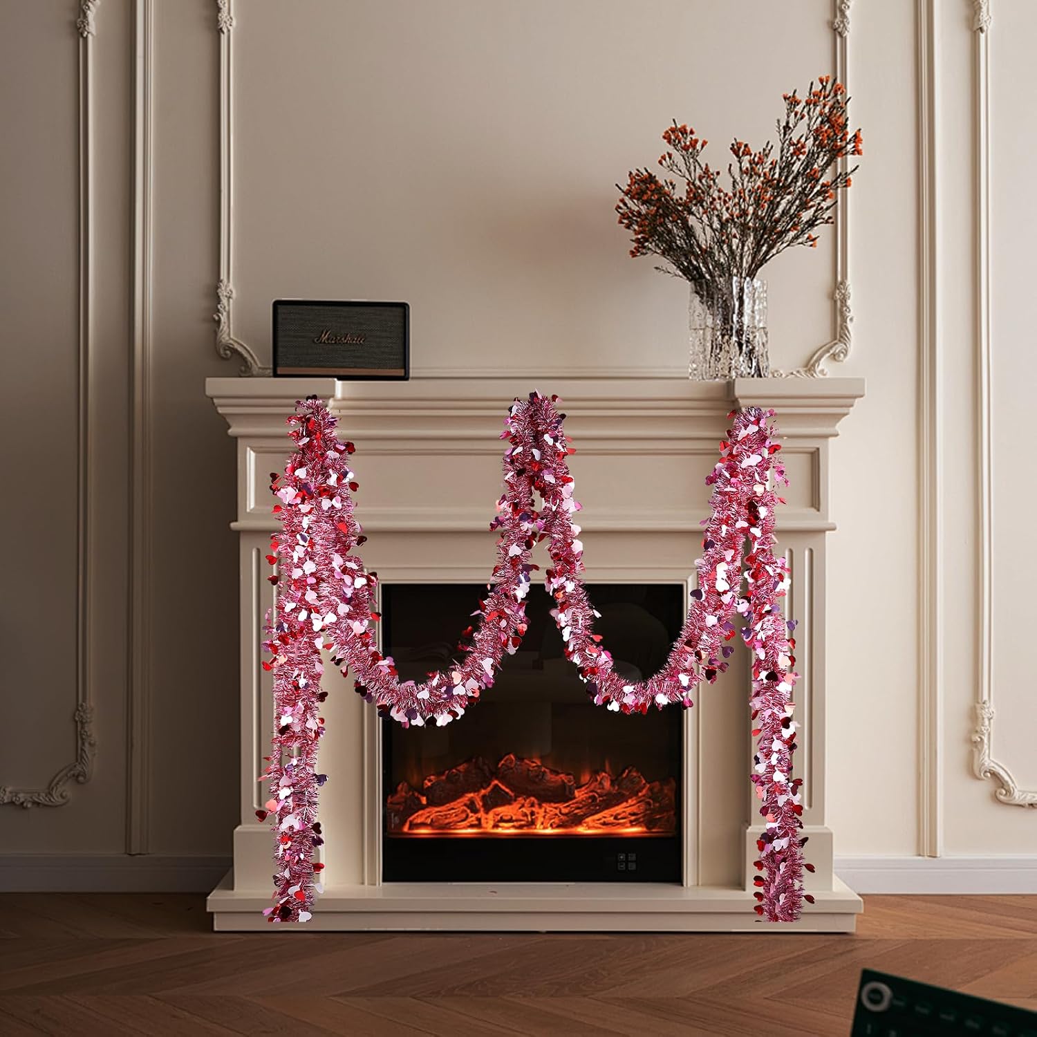 50ft Valentine Heart Glitter Tinsel Garland - Pink, Red, White Decor. - Image 6
