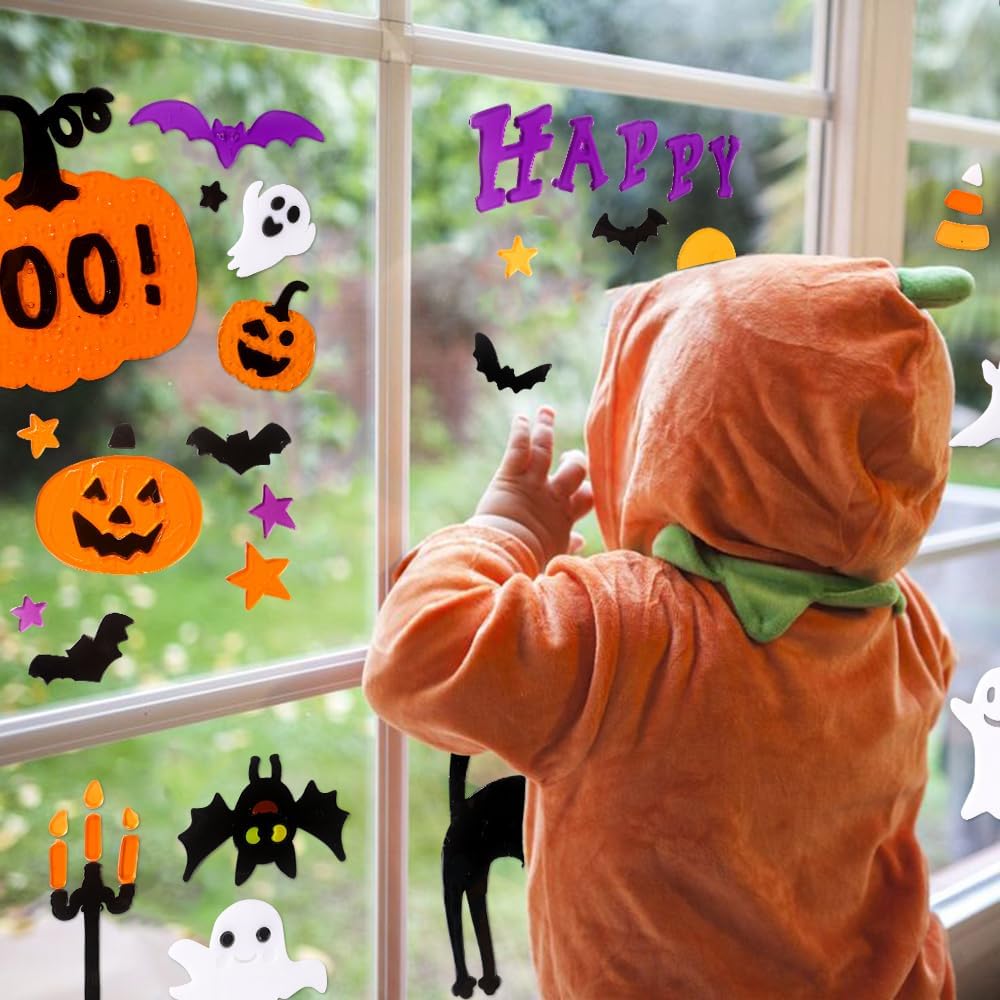 JOICEE 6 Halloween Gel Window Clings: Pumpkins, Witch & Ghost Decor - Image 3