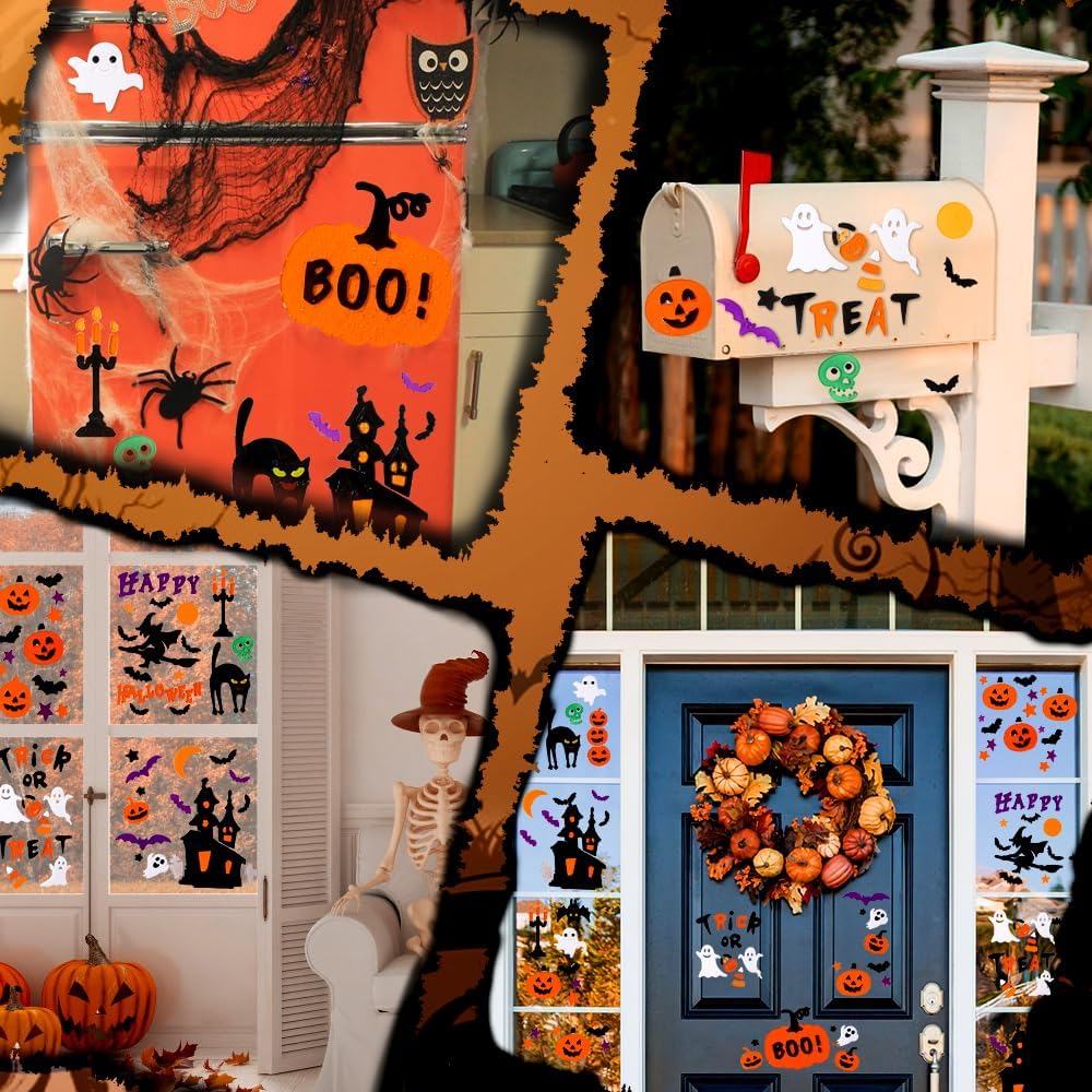 JOICEE 6 Halloween Gel Window Clings: Pumpkins, Witch & Ghost Decor - Image 4