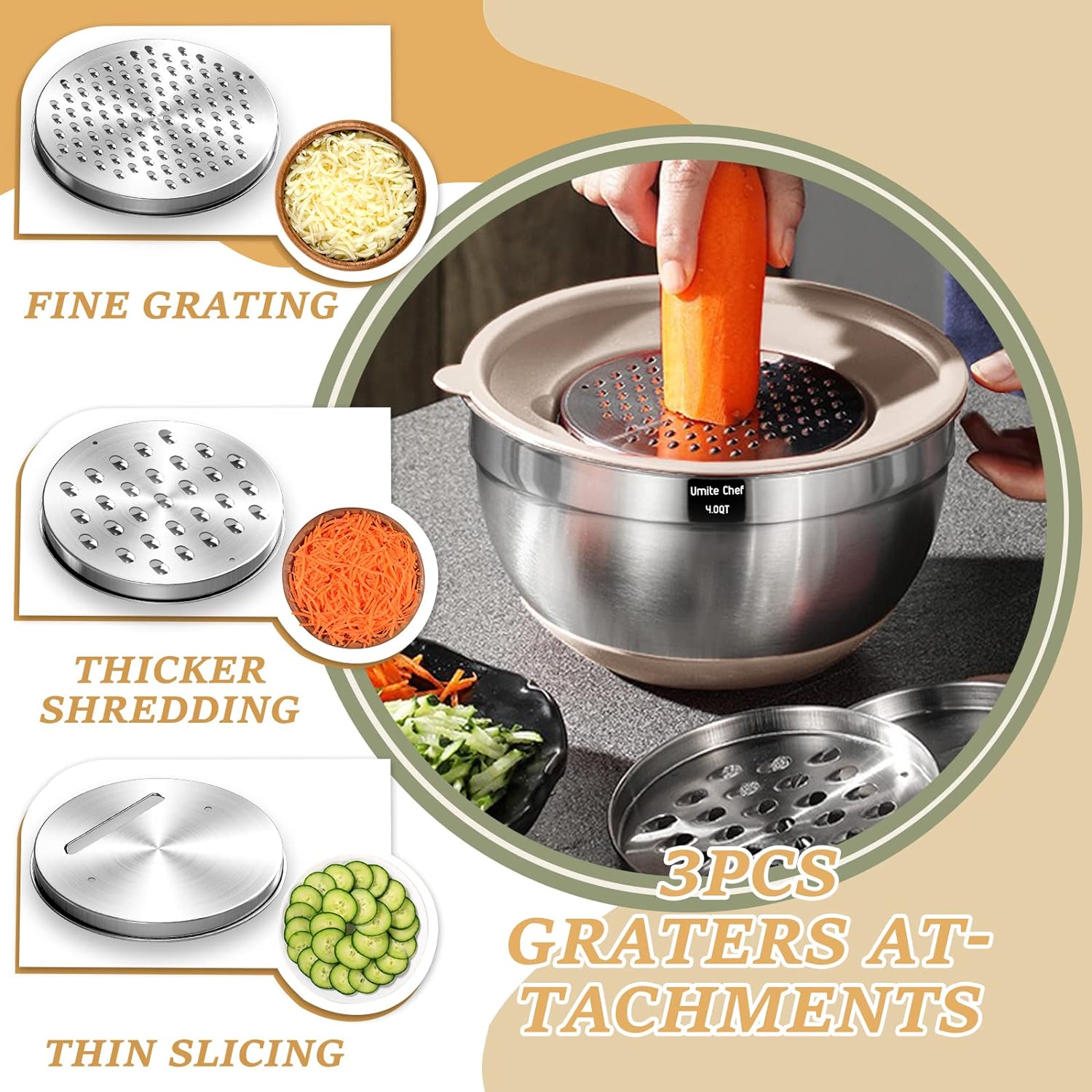 26PC SS Mixing Bowl Set w/ Airtight Lids, Graters, Non-Slip Base & Kitchen Gadgets Review - Image 3