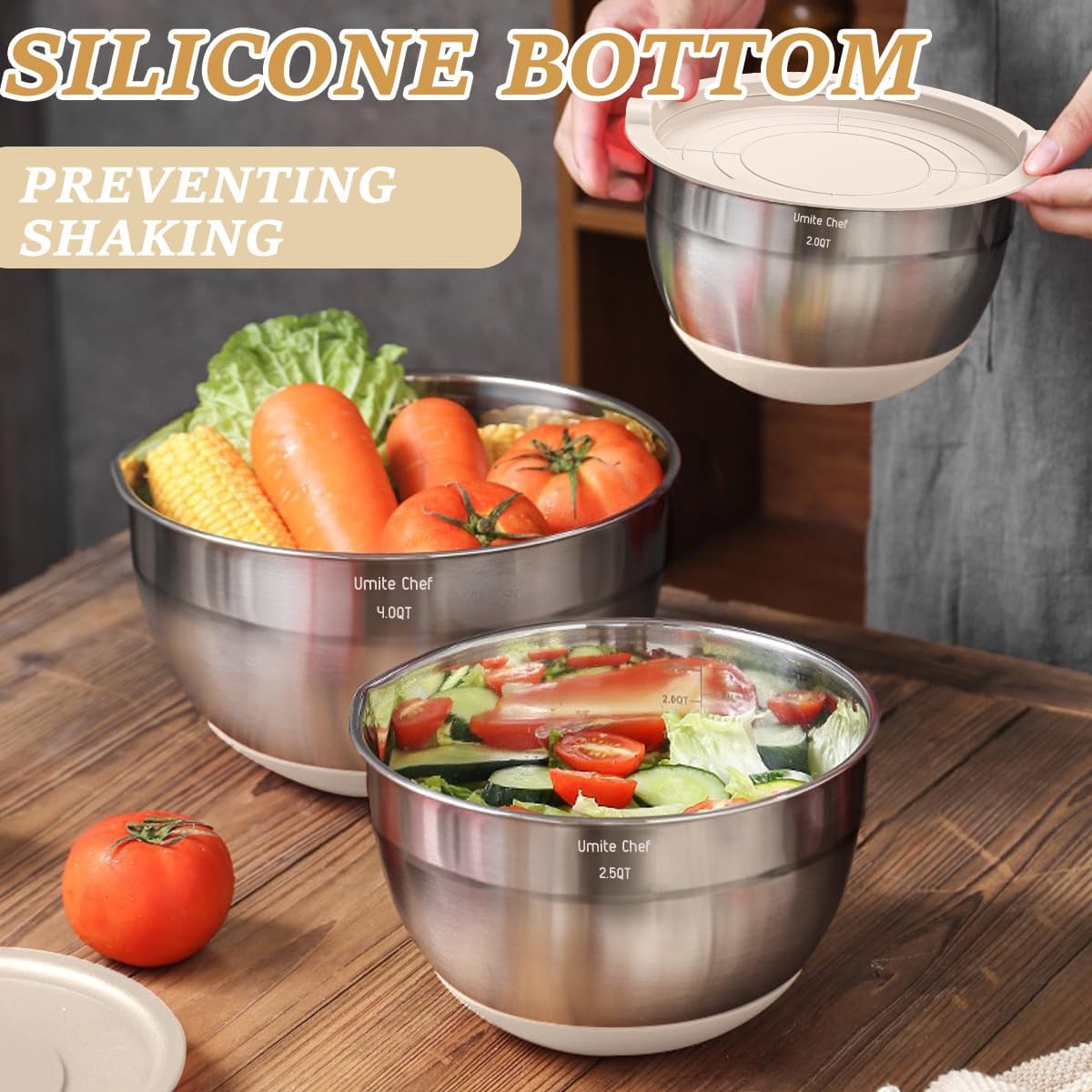 26PC SS Mixing Bowl Set w/ Airtight Lids, Graters, Non-Slip Base & Kitchen Gadgets Review - Image 4