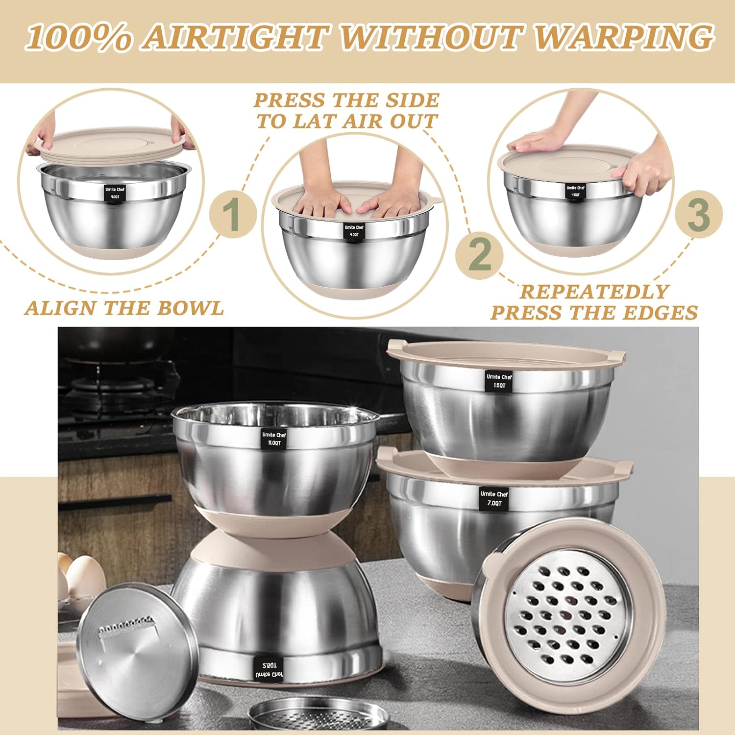 26PC SS Mixing Bowl Set w/ Airtight Lids, Graters, Non-Slip Base & Kitchen Gadgets Review - Image 7