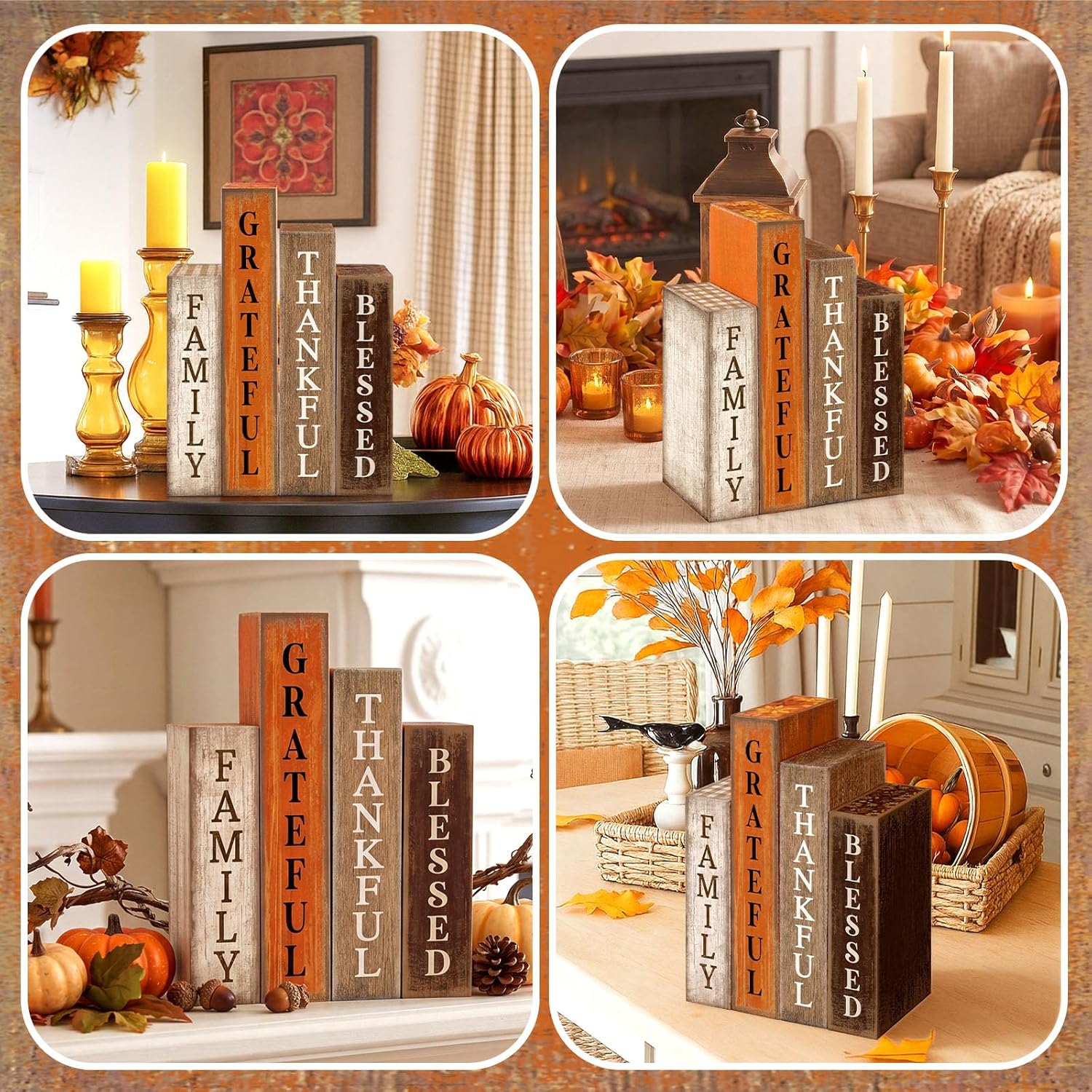 Fall Book Stack Decor: Table, Tray & Shelf Thankful Signs - Image 5