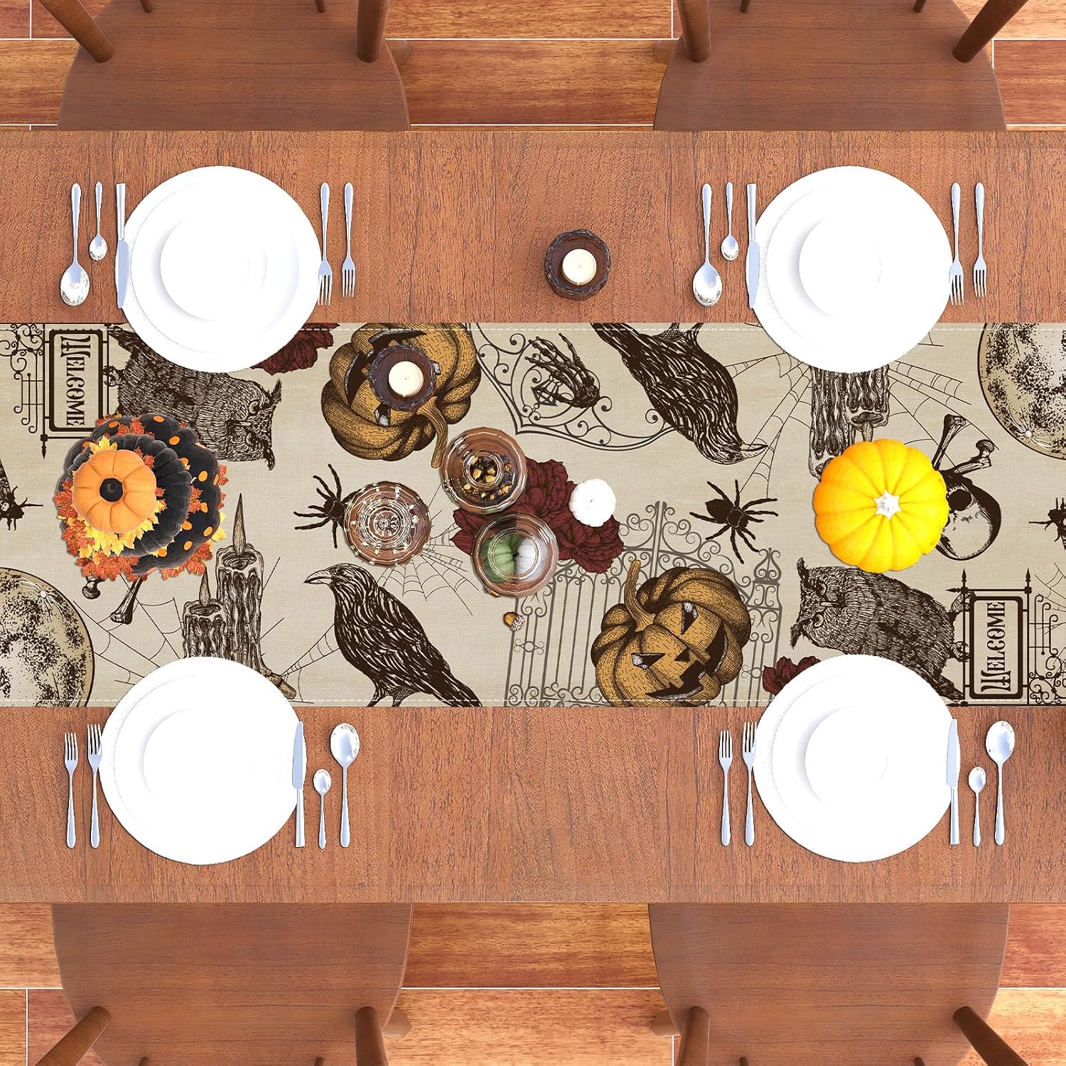 Vintage Gothic Halloween Table Runner for Spooky Home Decor. - Image 2