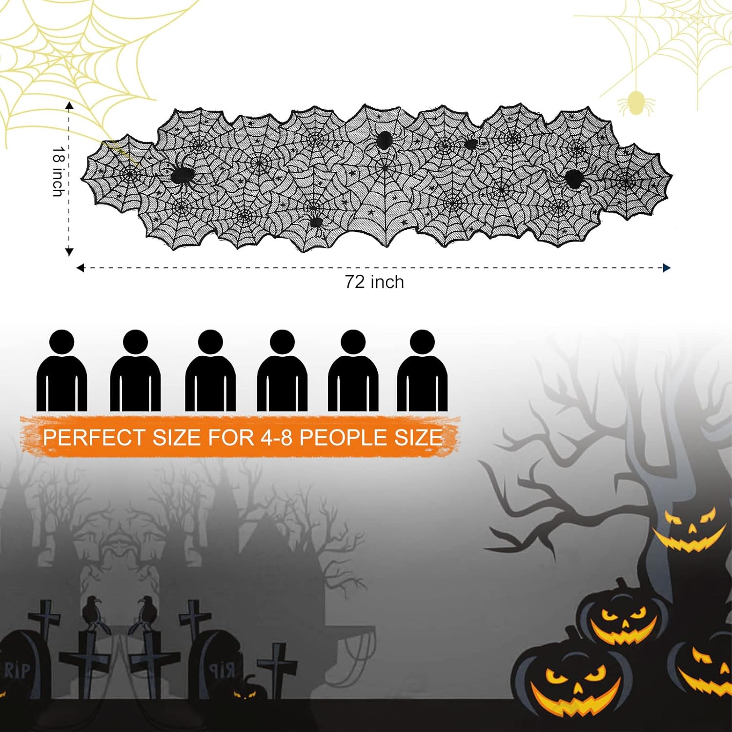 Black Lace Spider Web Table Runner for Halloween Decor - Image 4