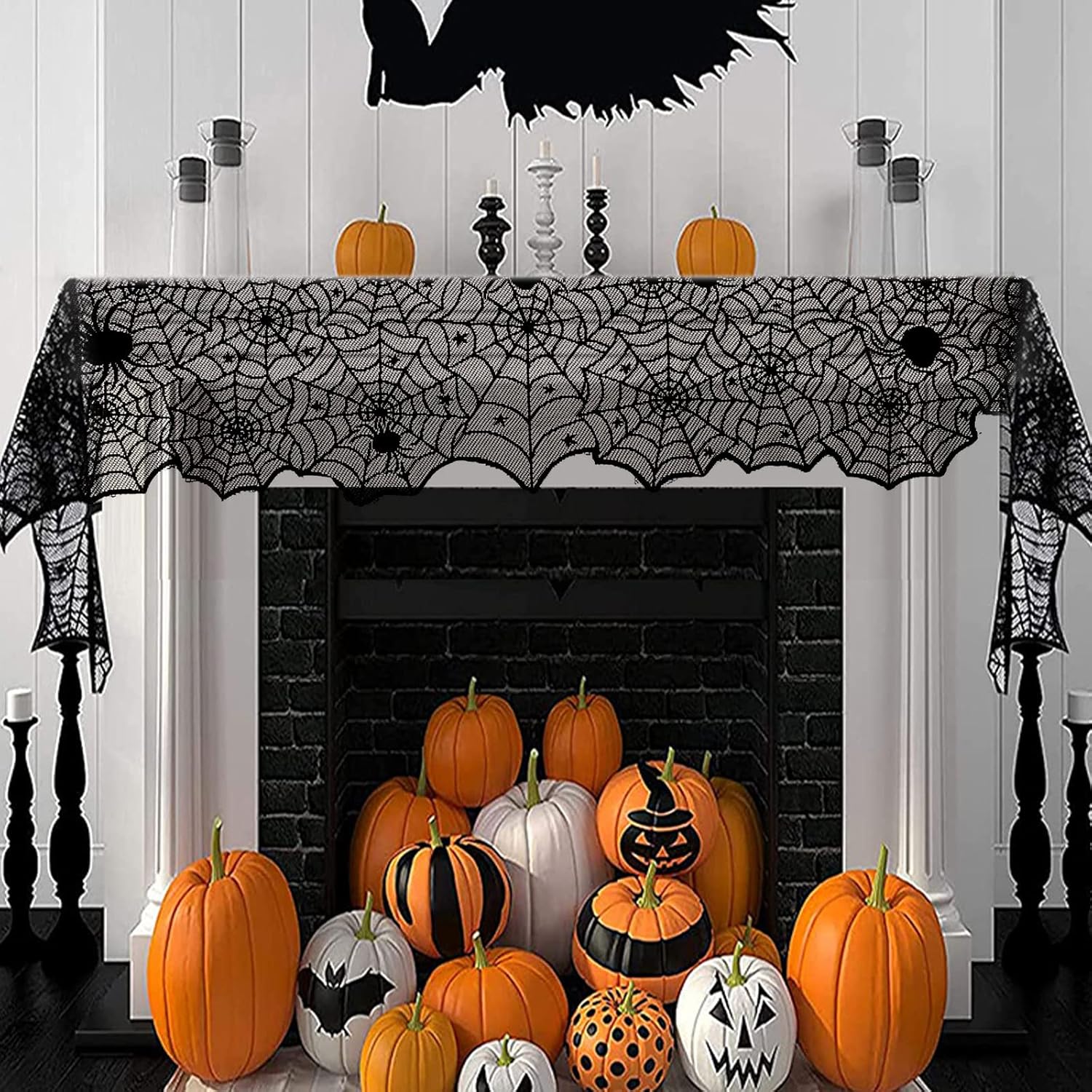 Black Lace Spider Web Table Runner for Halloween Decor - Image 7