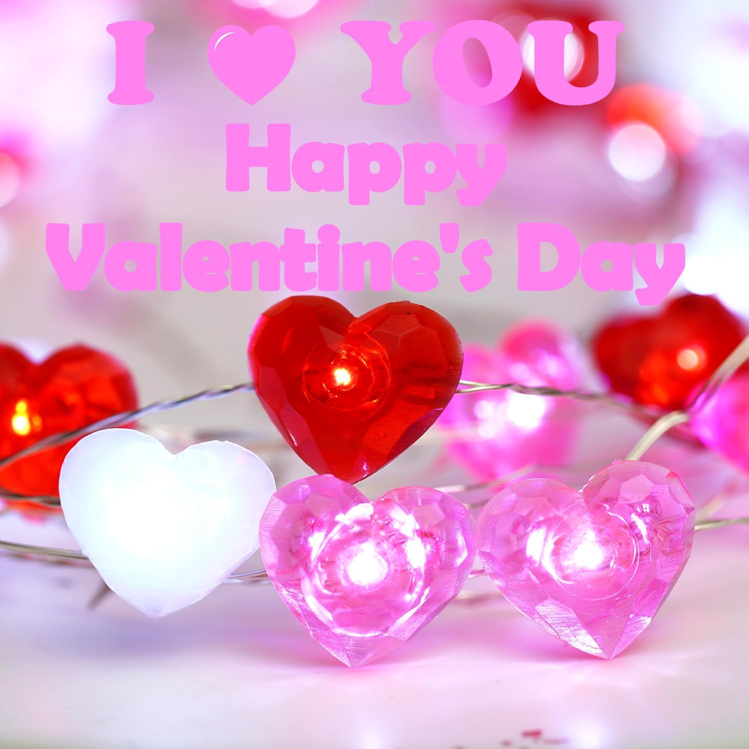 Valentine Heart String Lights, R/W/P, 10ft 40 LED, Battery, Remote Timer Decor. - Image 4