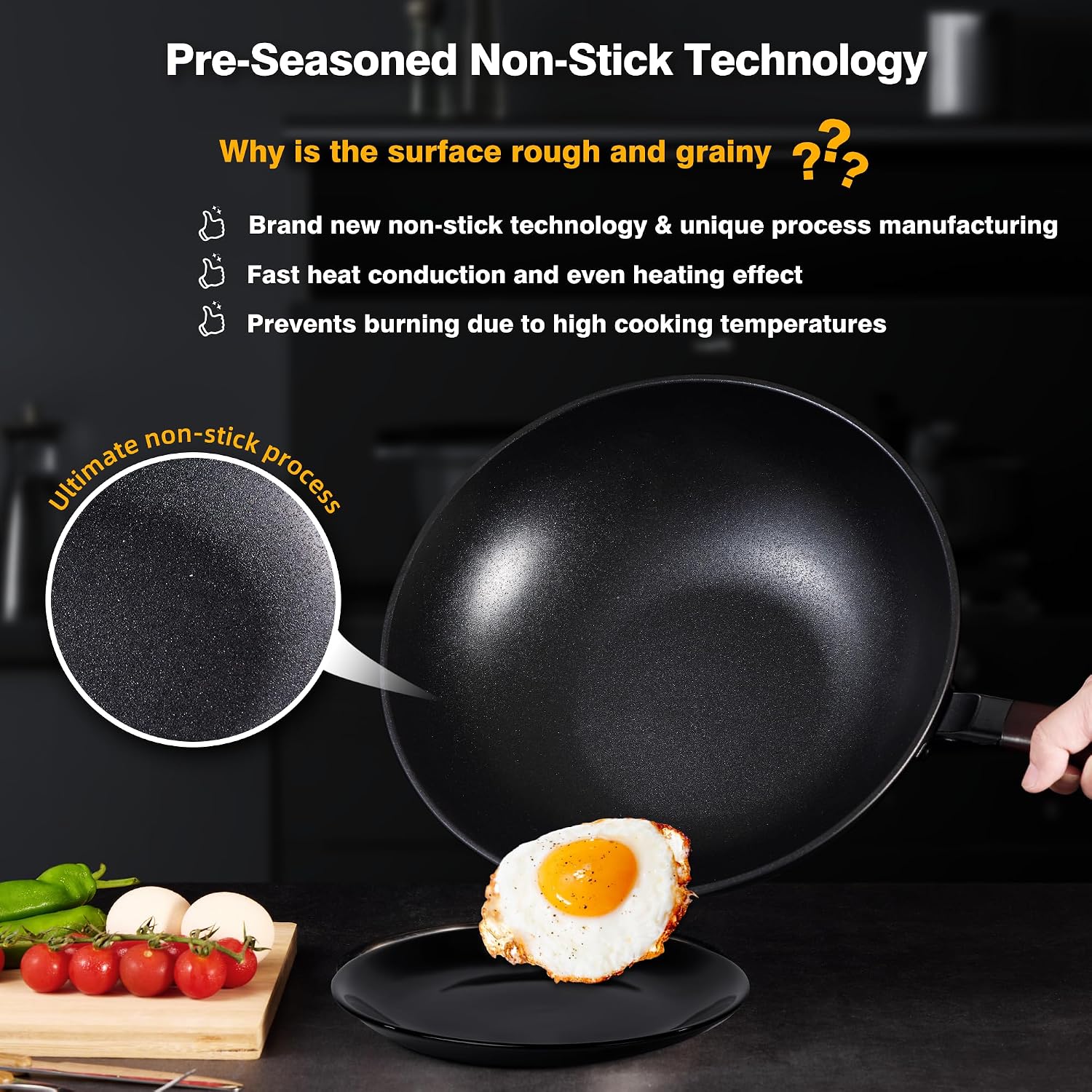 Teewe 13" Pre-Seasoned Carbon Steel Wok. Flat Bottom, All Stoves, Lid & Spatula. - Image 3