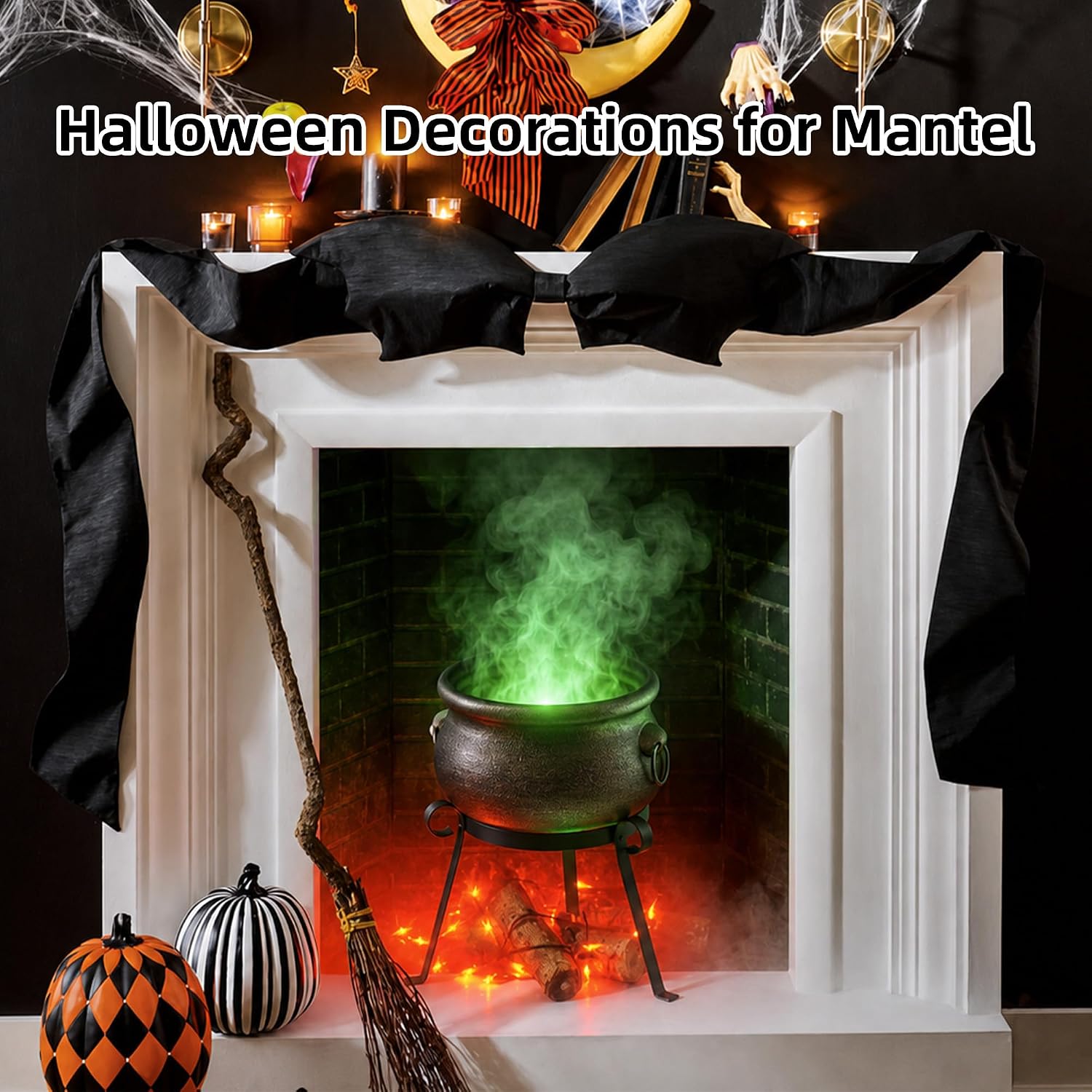 Weatherproof Outdoor Witch Cauldron Stand & Green Light Decor (63 chars) - Image 3