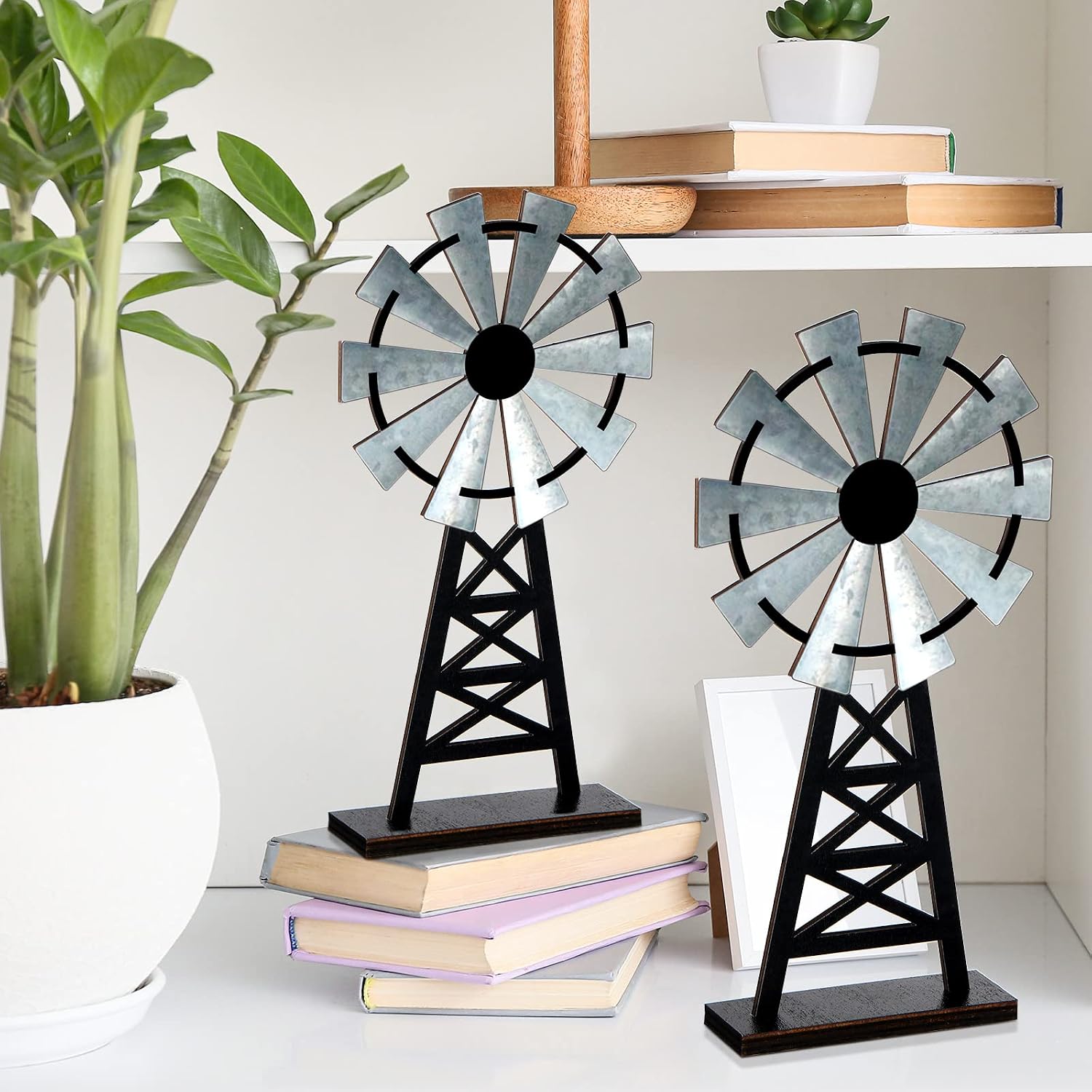 2 Distressed Wood Farmhouse Windmills, Black Grey Rustic Tabletop Decor - Image 6
