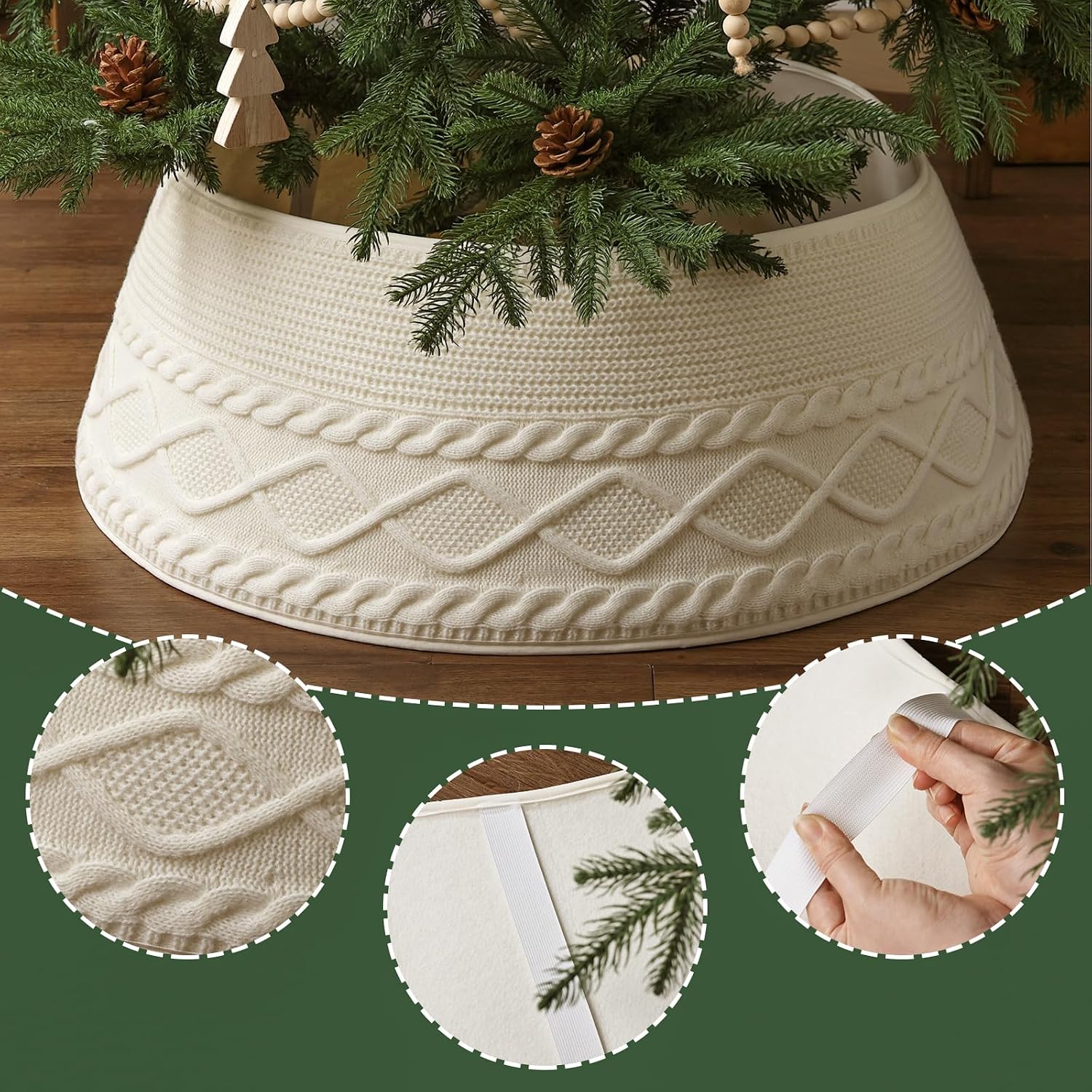 Chunky Cream Knitted Tree Collar: Farmhouse Rustic Cable Knit Diamond Edge - Image 4