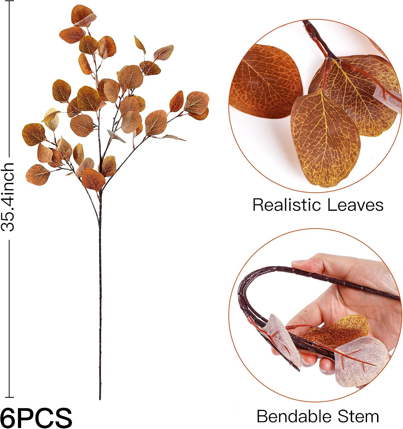 6 Pcs Mixed Fall Artificial Silver Dollar Eucalyptus Stems for Autumn Decor - Image 7