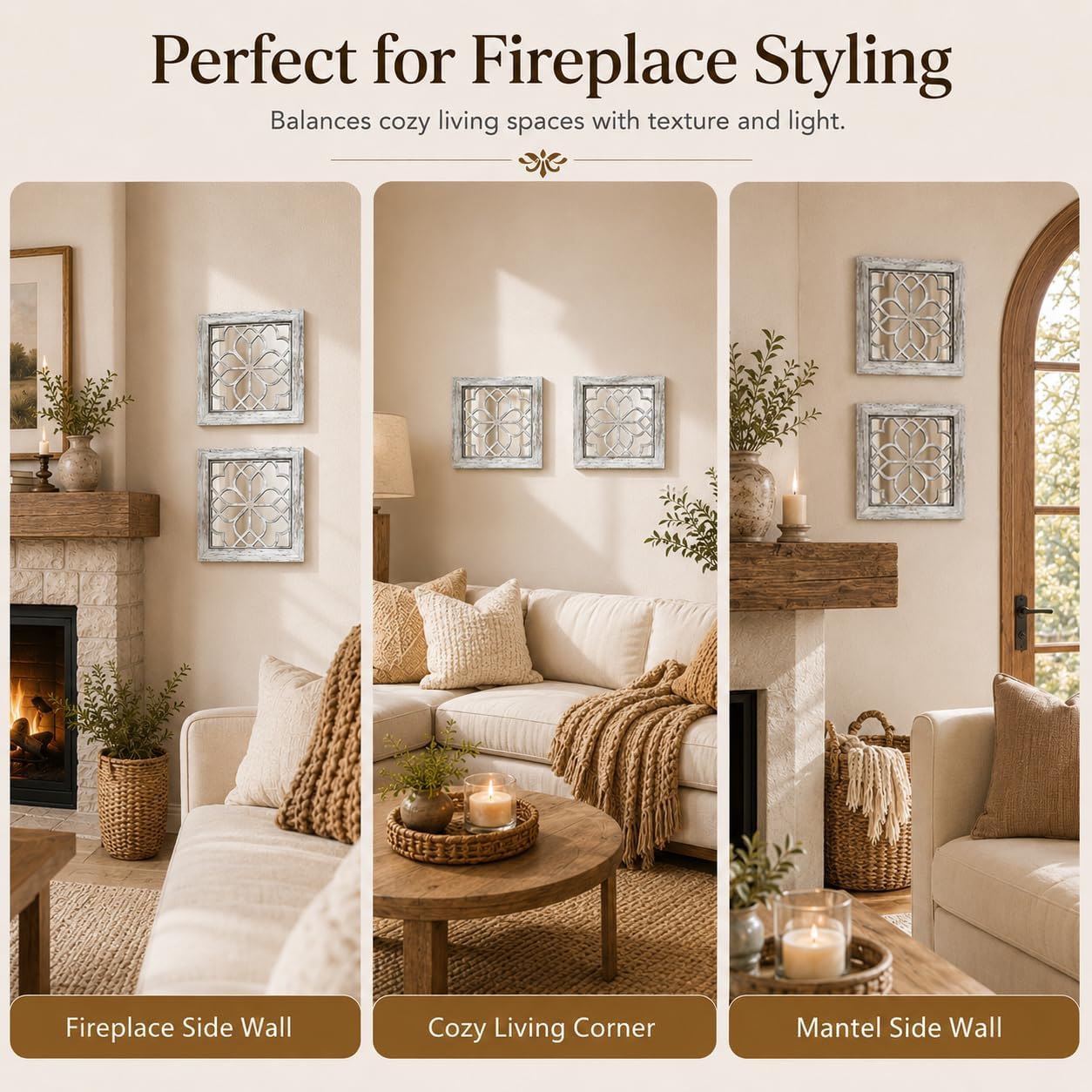 2-Pack Grey Boho Farmhouse Square Acrylic Wall Mirrors, 12x12" Shatterproof - Image 6