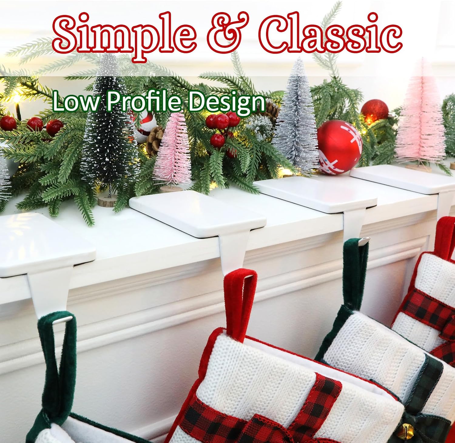 4 White Weighted Mantle Stocking Holders - Heavy Duty, Low Profile - Image 3