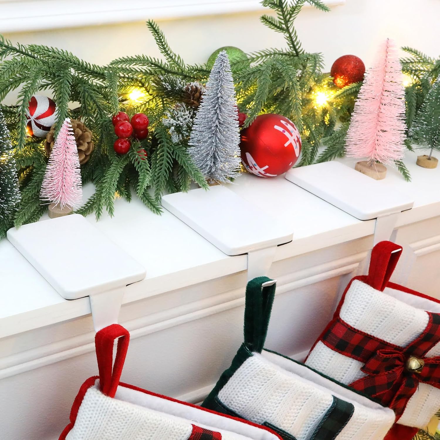 4 White Weighted Mantle Stocking Holders - Heavy Duty, Low Profile - Image 5