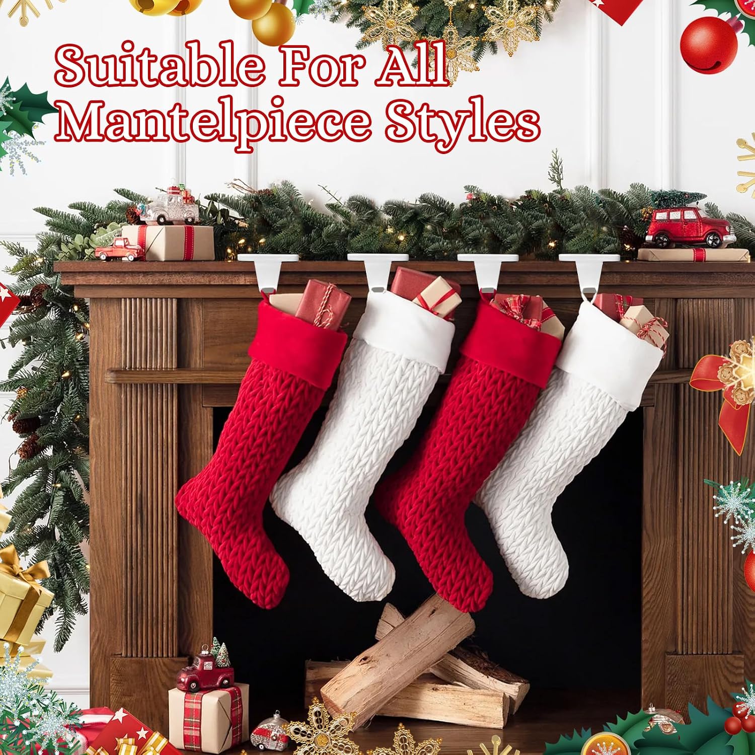 4 White Weighted Mantle Stocking Holders - Heavy Duty, Low Profile - Image 6