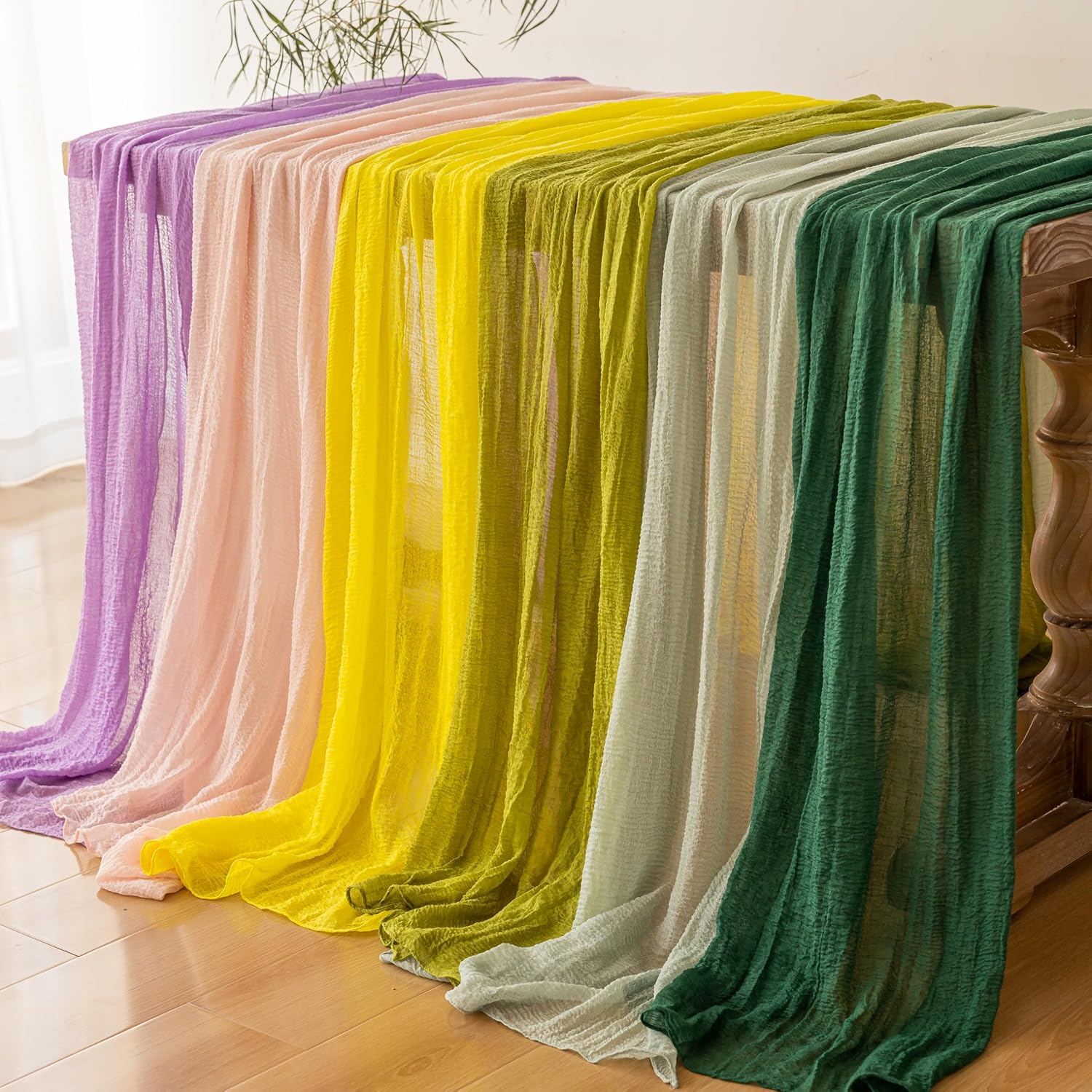 Orange Fall Cheesecloth Table Runner 10FT Rustic Boho Thanksgiving Decor - Image 8