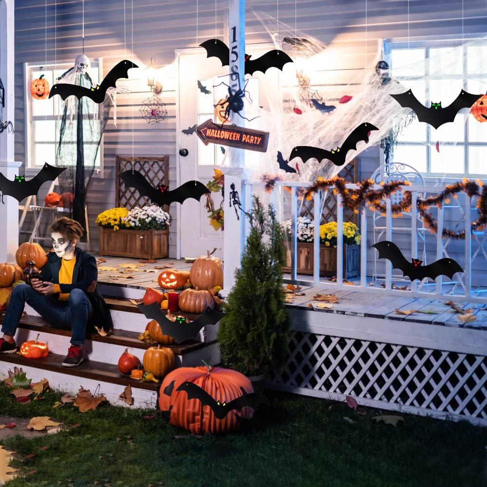 YUJUN 12PCS 3D Realistic Hanging Halloween Bats for Outdoor & Indoor Decor - Image 3