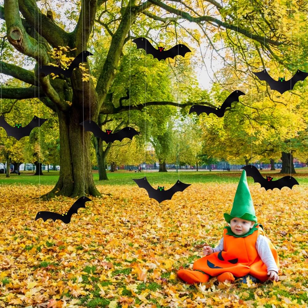 YUJUN 12PCS 3D Realistic Hanging Halloween Bats for Outdoor & Indoor Decor - Image 4