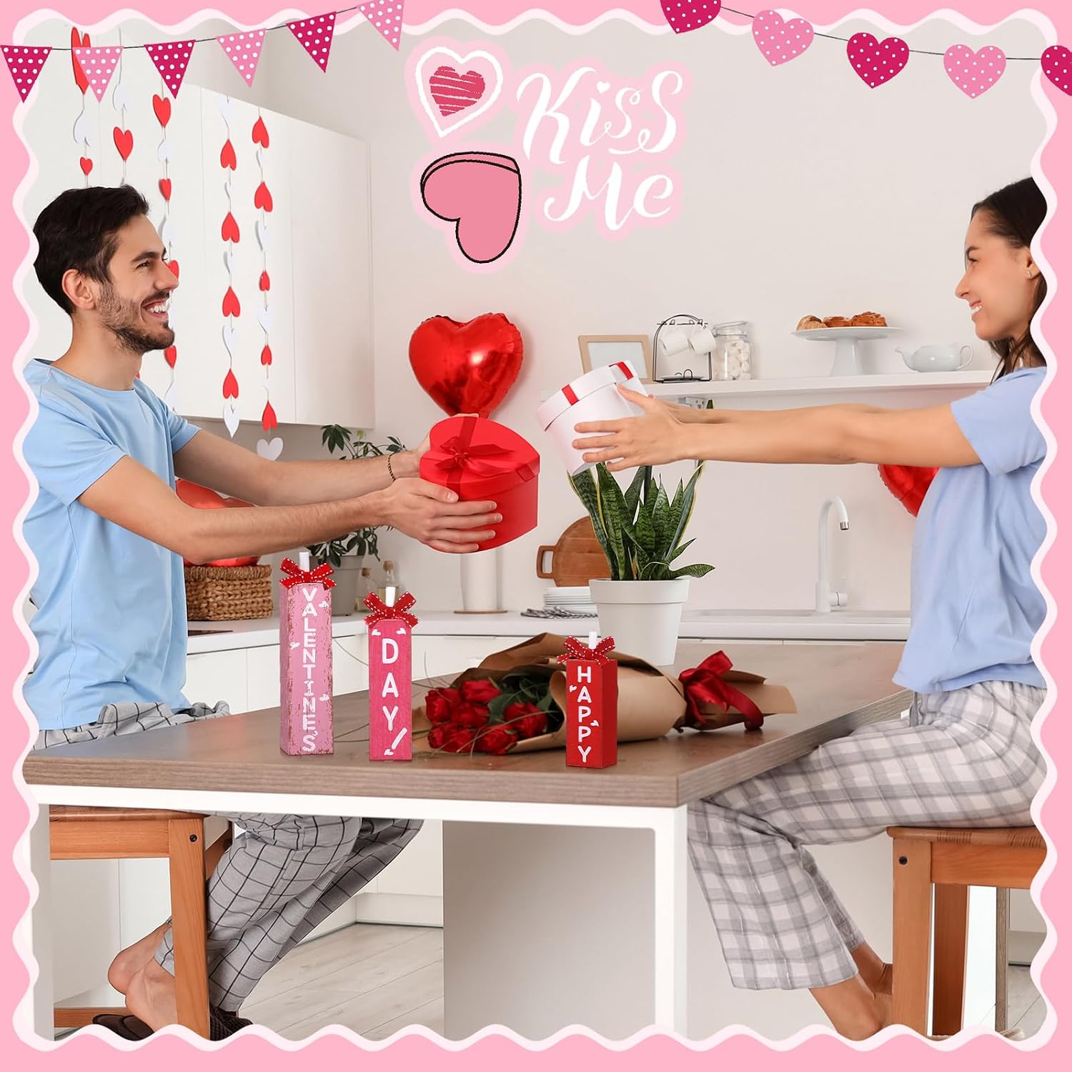 3 Pcs Rustic Farmhouse Wooden Valentine's Day Block Signs for Home & Tray Decor - Image 4