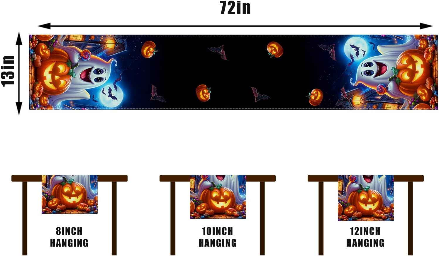 Spooky Halloween Table Runner with Ghost & Pumpkin Design - Image 3