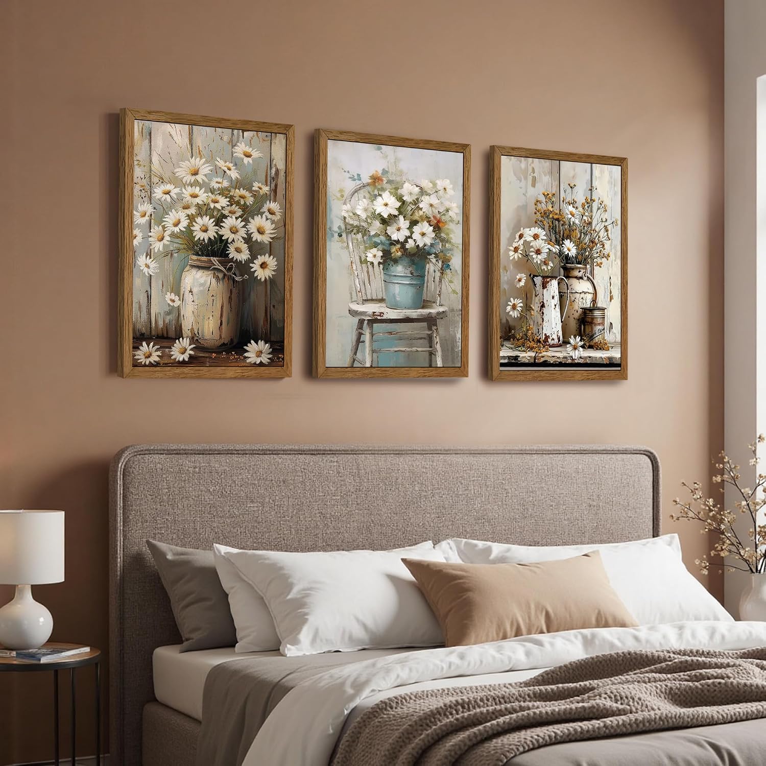 Rustic Farmhouse Daisy Triptych Framed Canvas Art. 16x24"x3 Giclée, ready to hang. - Image 6