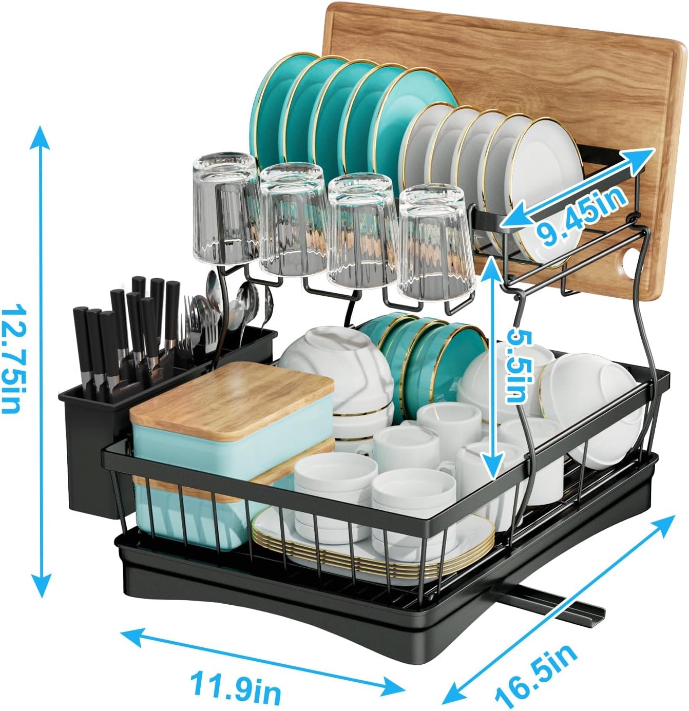Large 2-Tier Anti-Rust Auto-Drain Dish Rack Review w/ Utensil Holders - Image 3