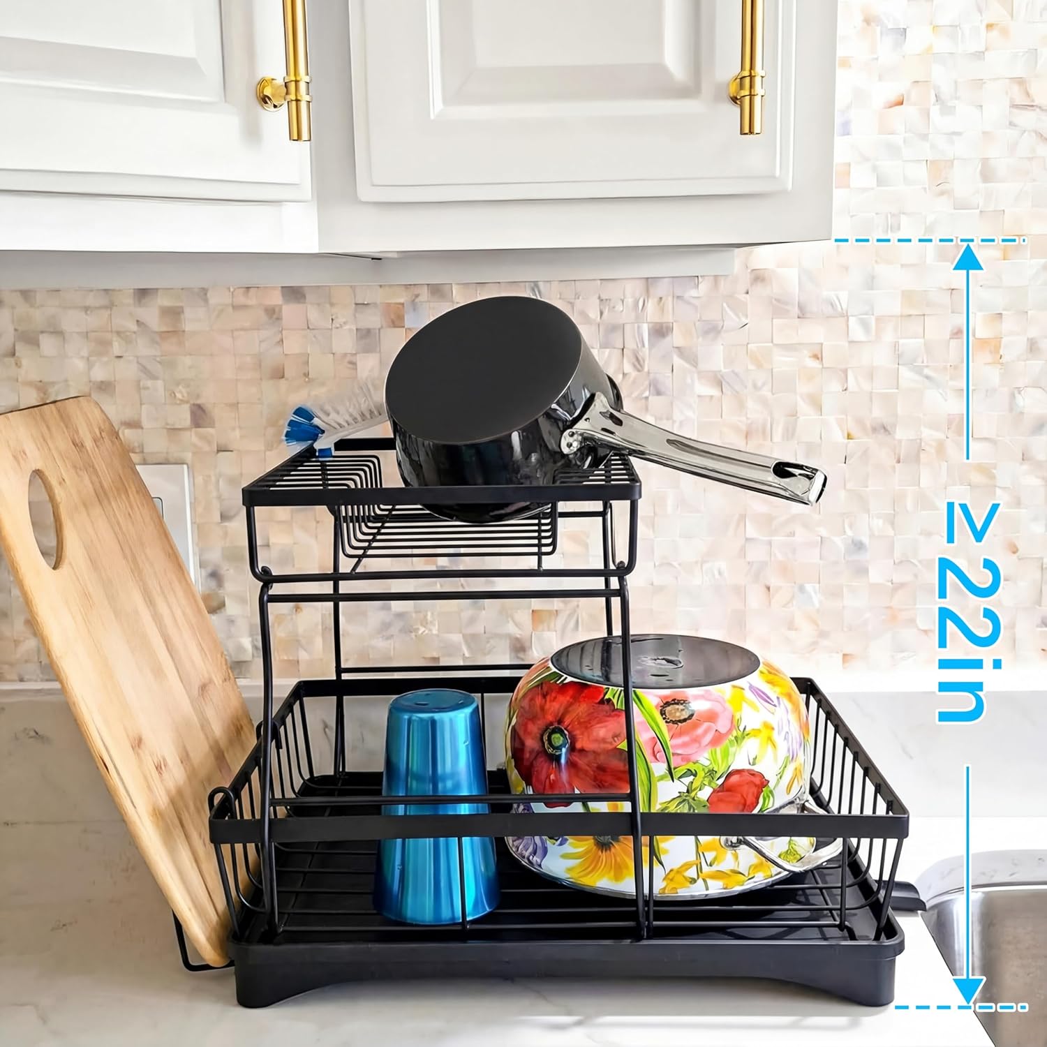 Large 2-Tier Anti-Rust Auto-Drain Dish Rack Review w/ Utensil Holders - Image 5