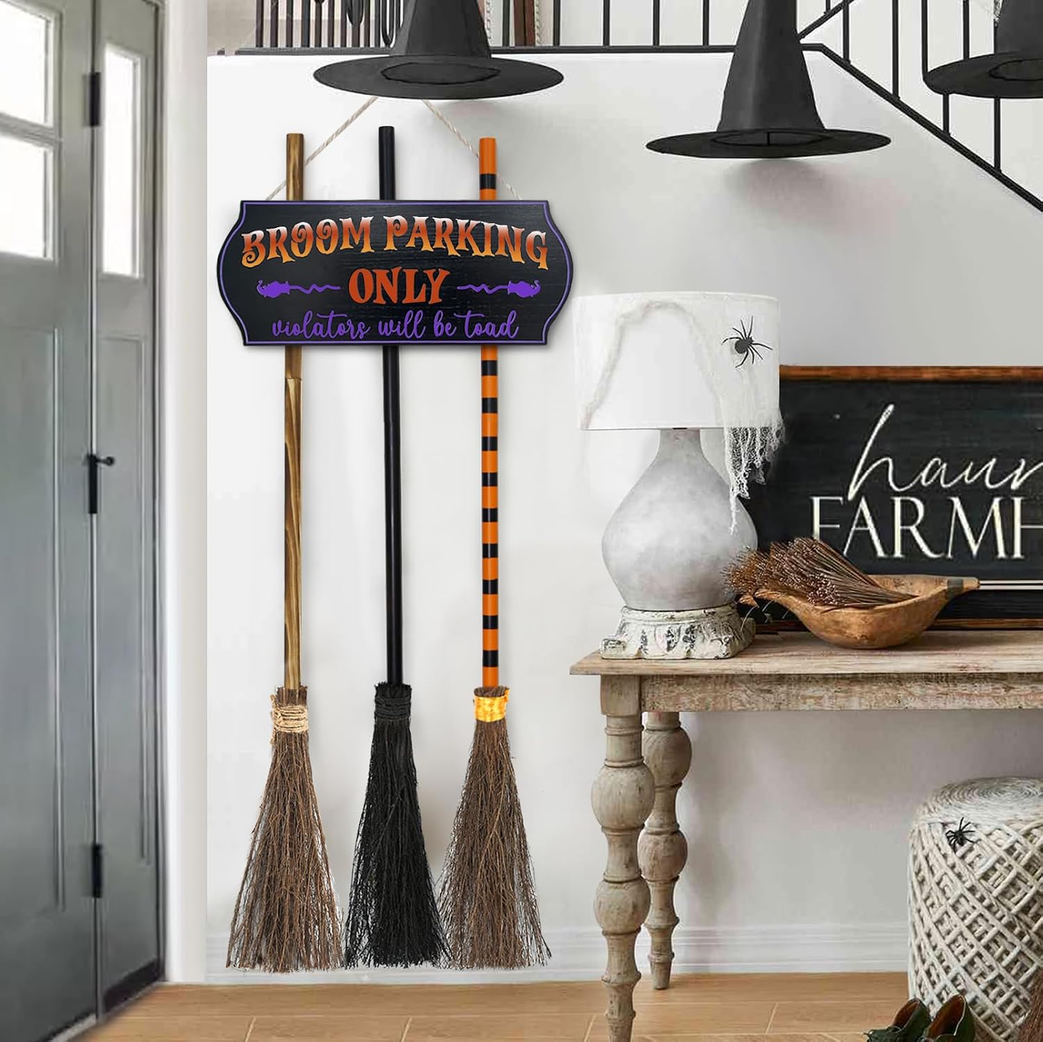 Hocus Pocus Broom Parking Sign with 3 Witches' Brooms - Image 2