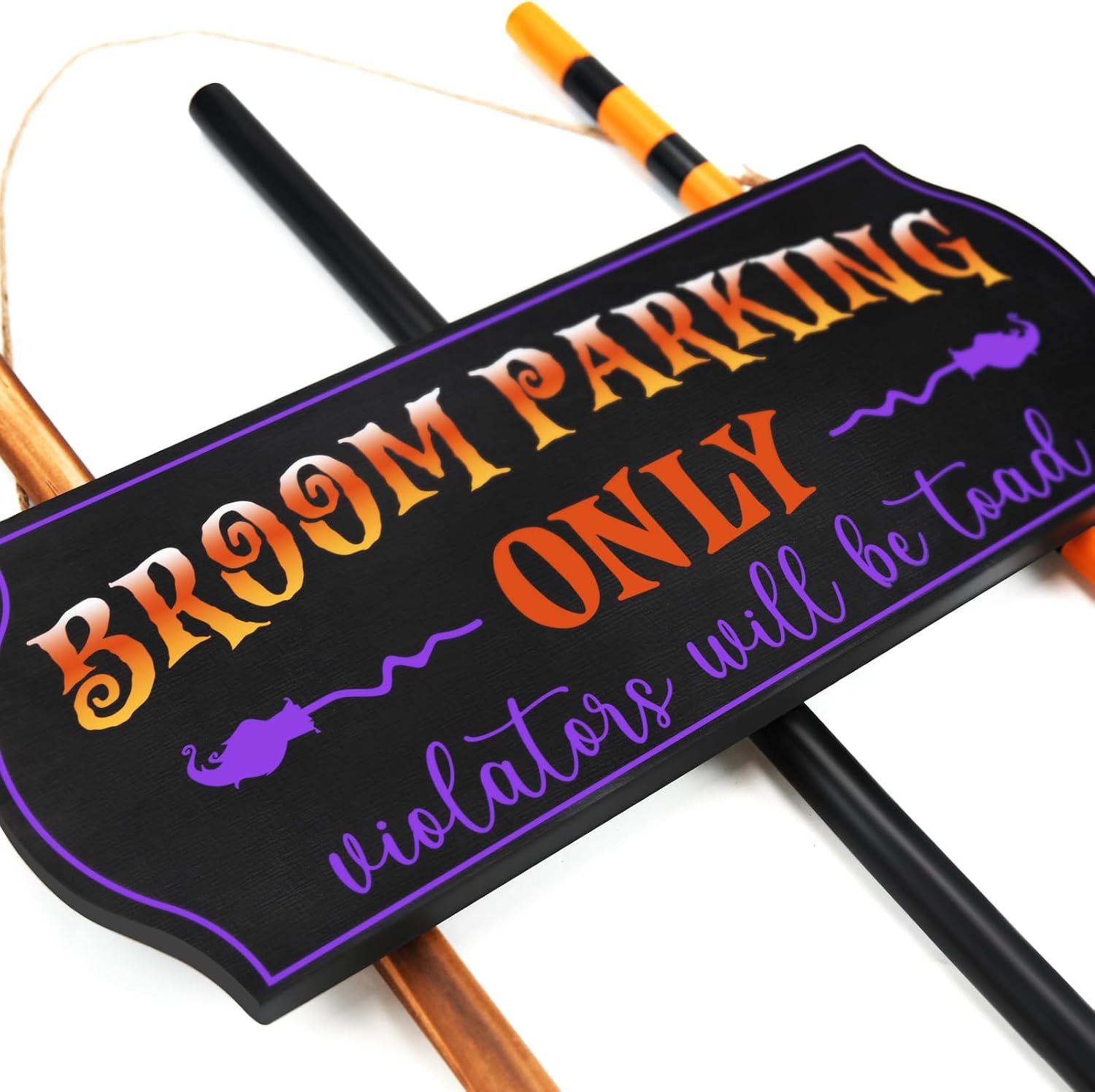 Hocus Pocus Broom Parking Sign with 3 Witches' Brooms - Image 3