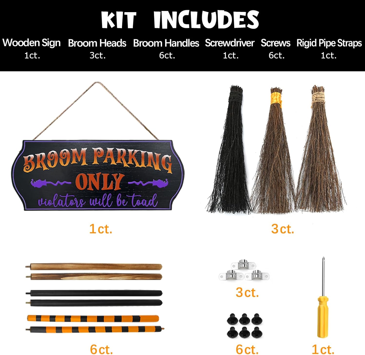 Hocus Pocus Broom Parking Sign with 3 Witches' Brooms - Image 4