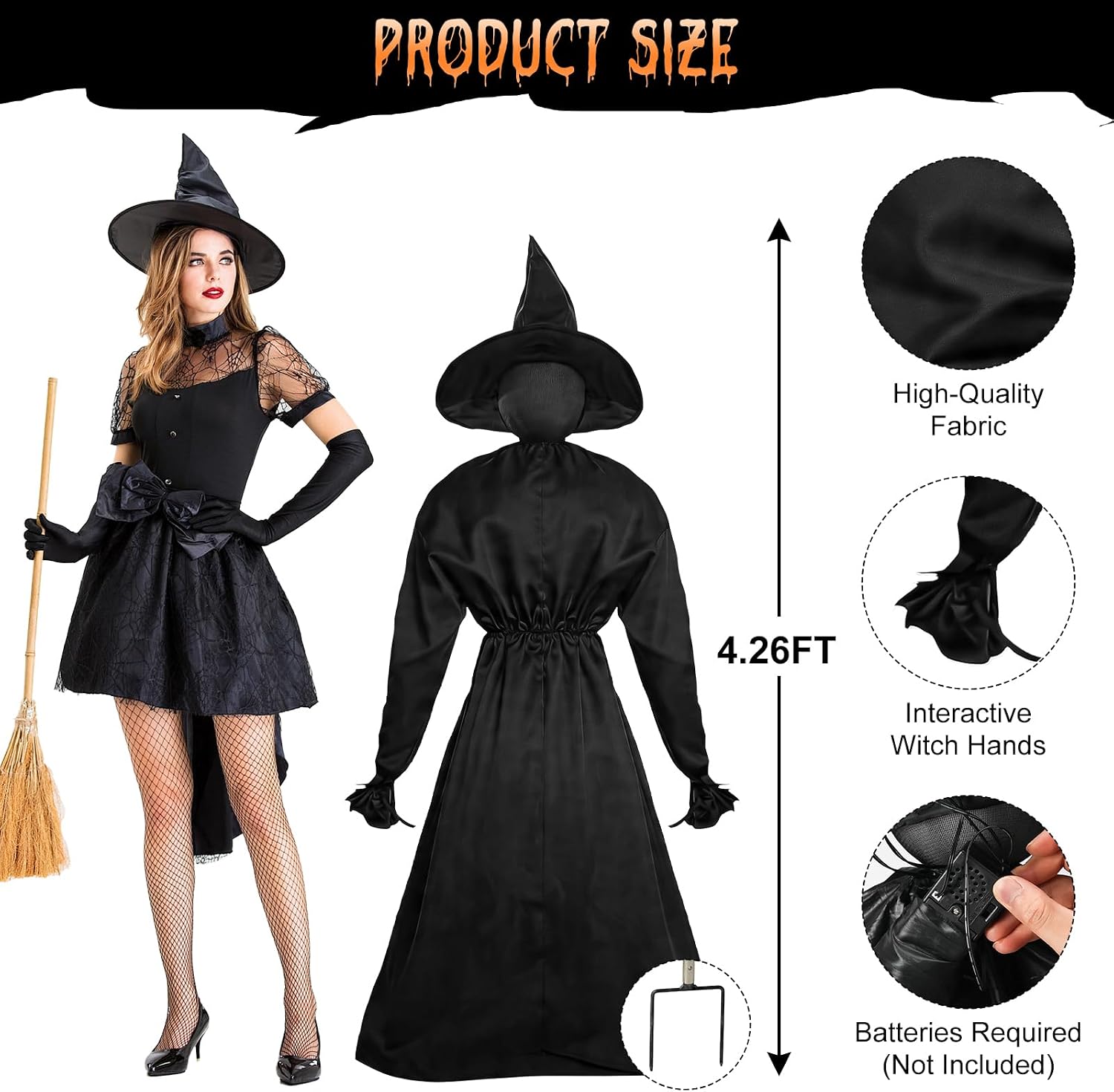 5-Pack Light-Up Holding Witches, Color Change Faces, Yard Stakes. - Image 2