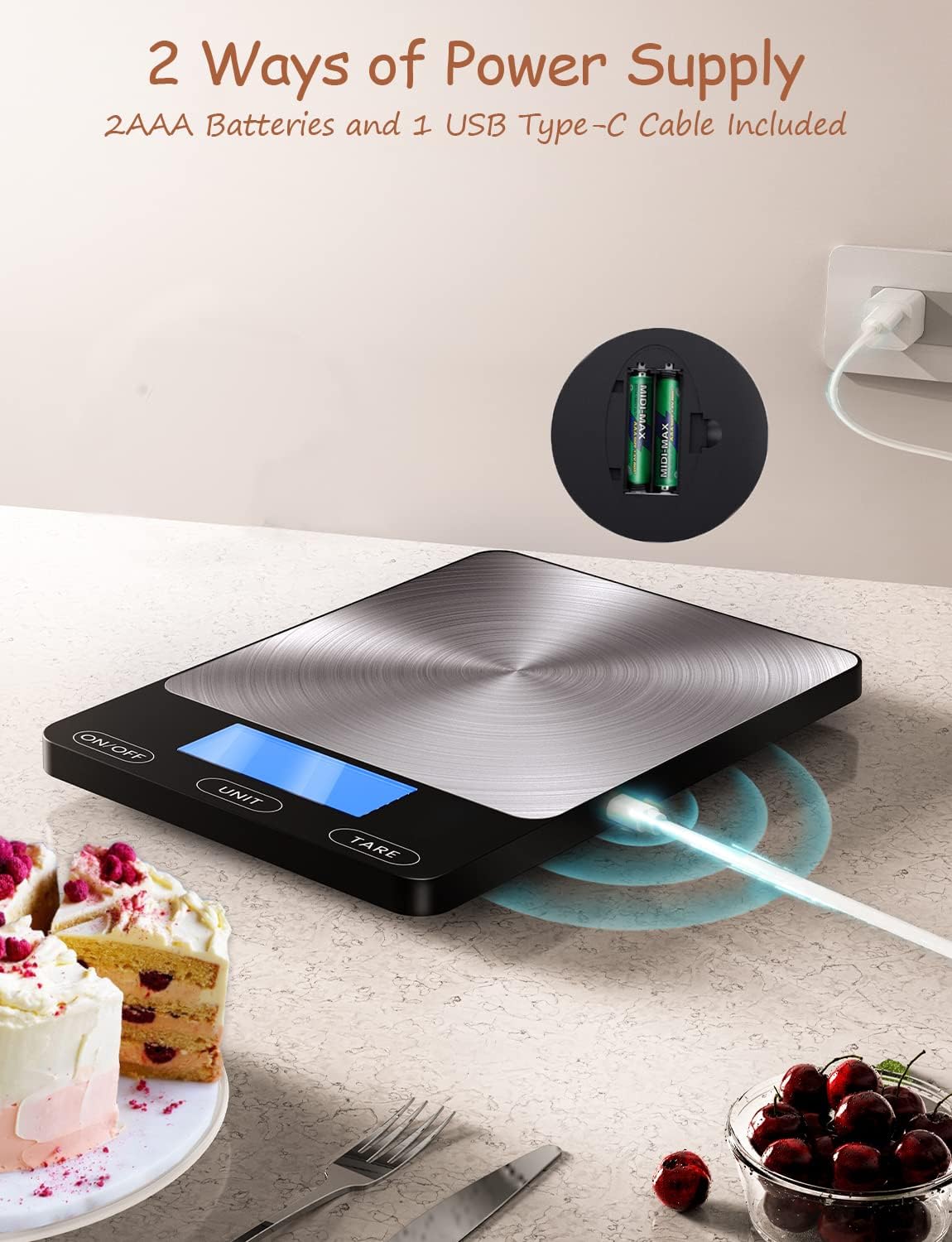 Black 33lb Digital Kitchen Scale Review: Rechargeable Stainless Steel Food Scale - Image 3