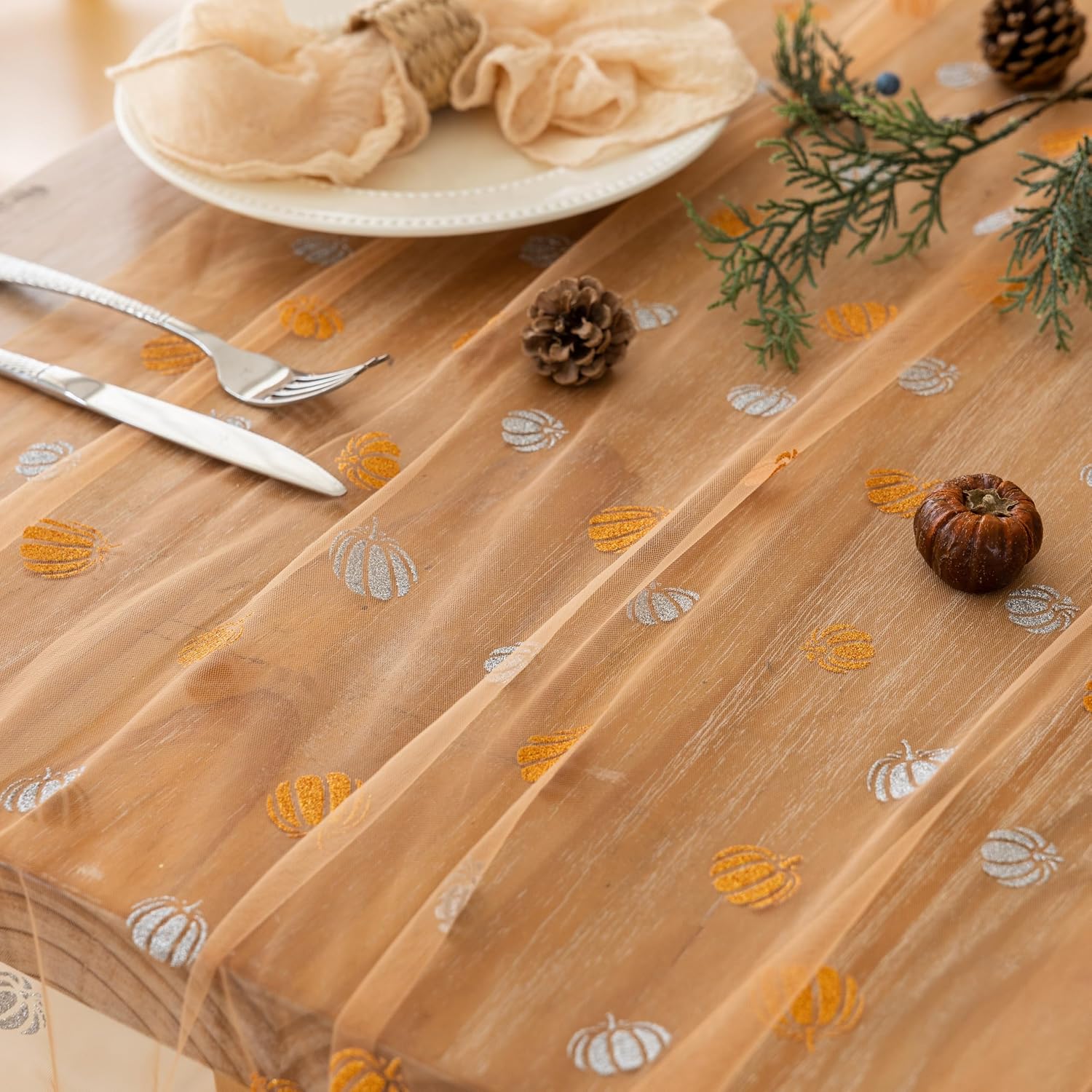 120" Fall Pumpkin Sheer Tulle Table Runner - Thanksgiving/Autumn Decor Review - Image 4