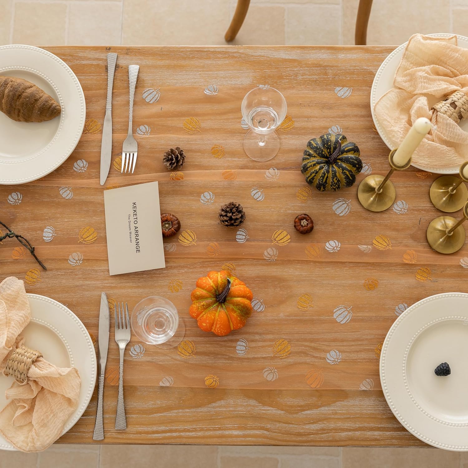 120" Fall Pumpkin Sheer Tulle Table Runner - Thanksgiving/Autumn Decor Review - Image 5