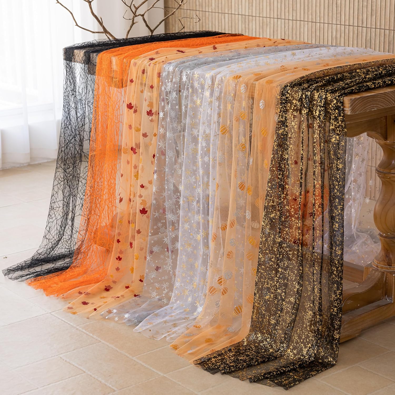 120" Fall Pumpkin Sheer Tulle Table Runner - Thanksgiving/Autumn Decor Review - Image 7