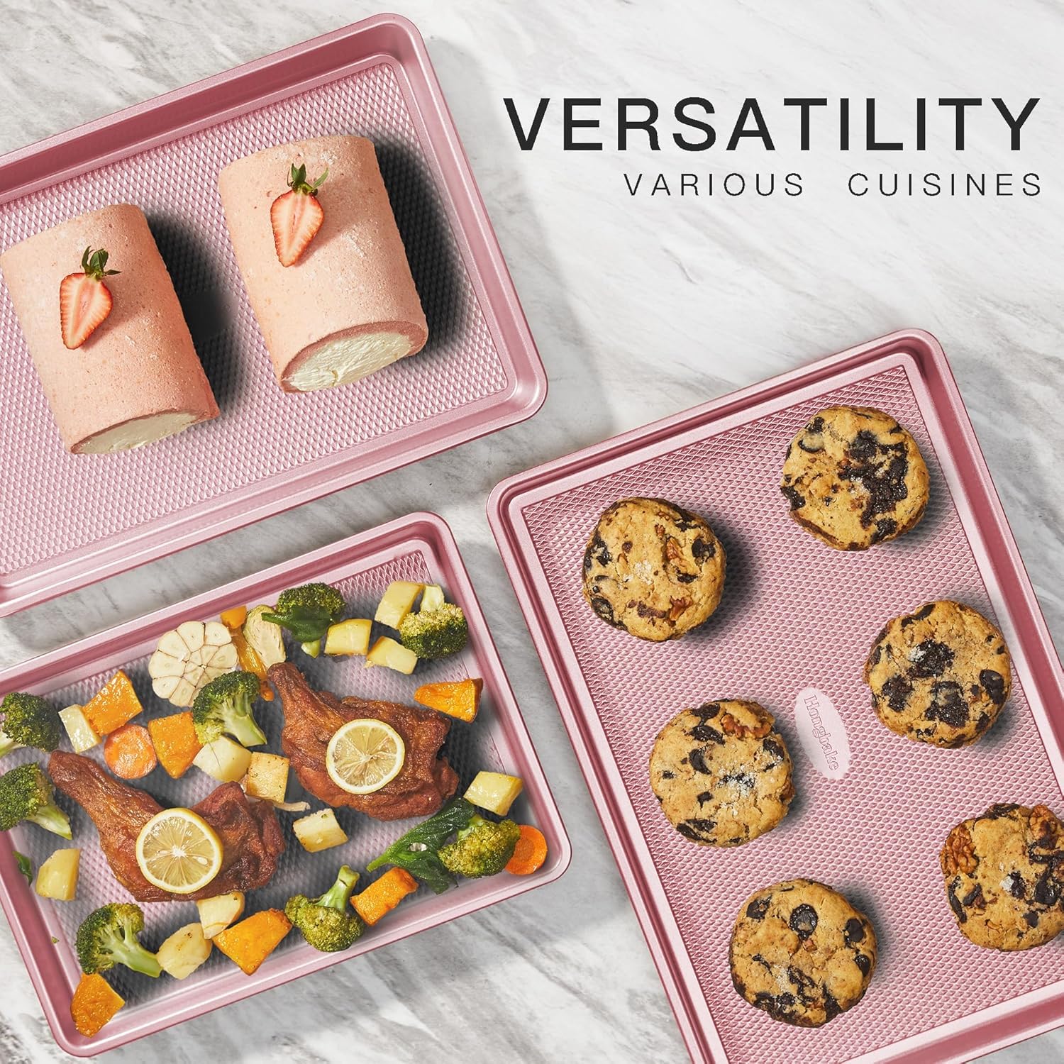 Pink Heavy Duty Nonstick Baking Sheets Set, Diamond Texture - Image 3