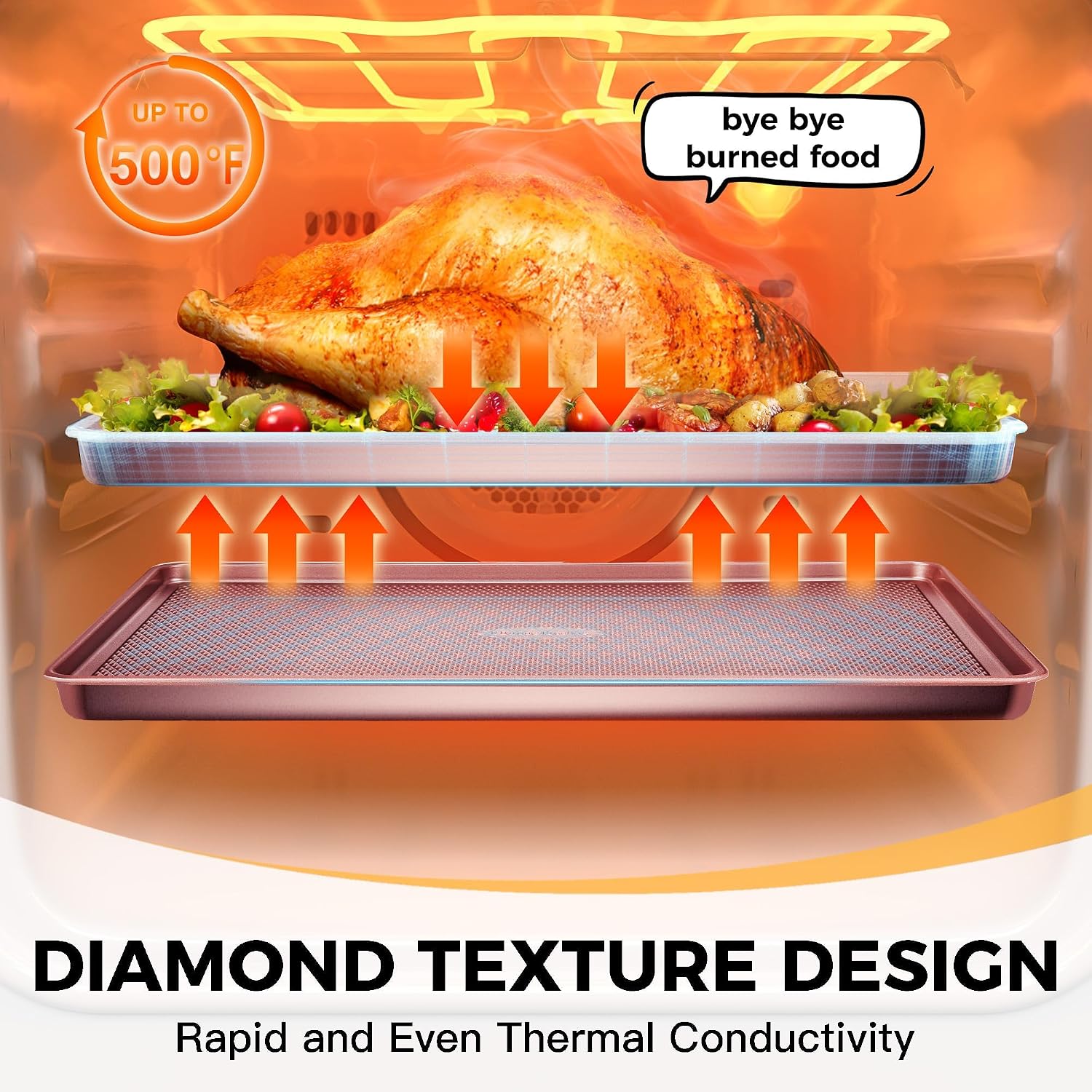 Pink Heavy Duty Nonstick Baking Sheets Set, Diamond Texture - Image 7