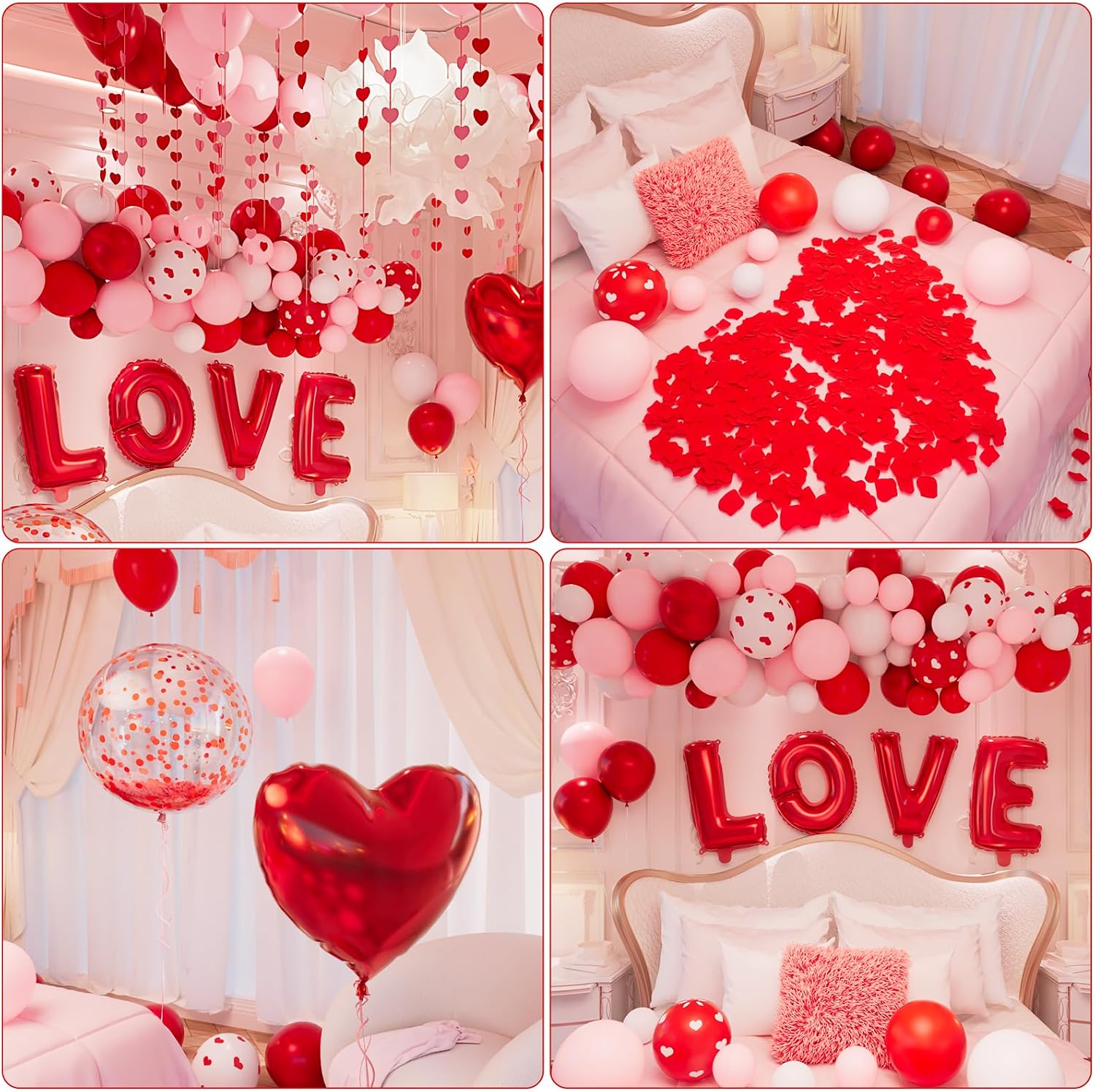 1082pc Romantic Decor Kit: Heart Balloons, LOVE Foil, Rose Petals for V-Day/Anniversary. - Image 3