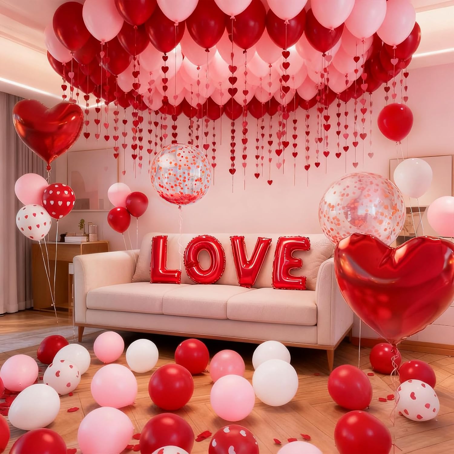 1082pc Romantic Decor Kit: Heart Balloons, LOVE Foil, Rose Petals for V-Day/Anniversary. - Image 4