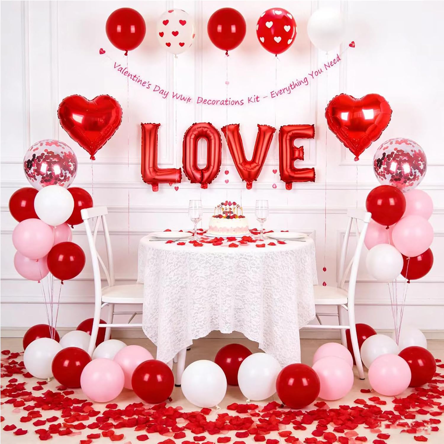 1082pc Romantic Decor Kit: Heart Balloons, LOVE Foil, Rose Petals for V-Day/Anniversary. - Image 6