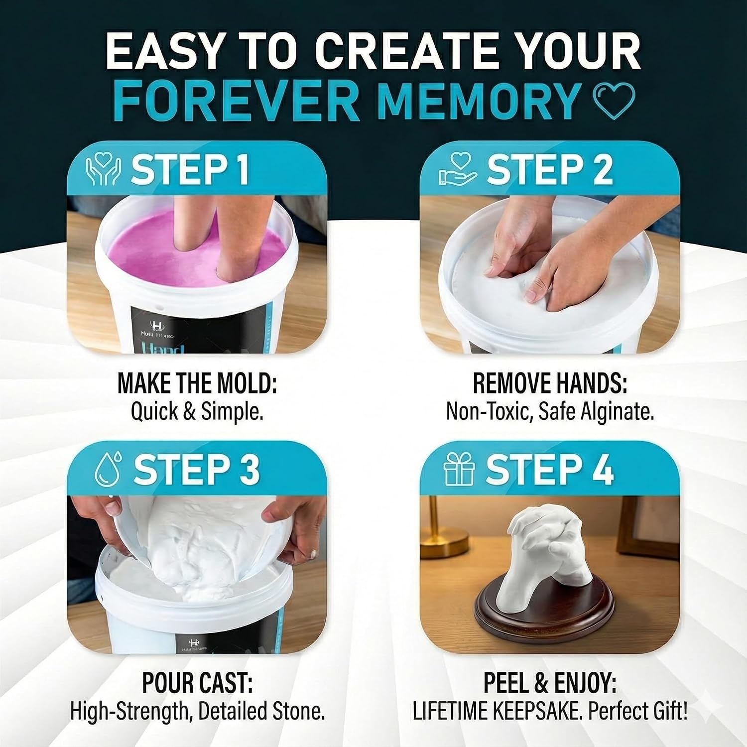 DIY Keepsake Hand Casting Kit w/ Plaque for Couples & Family - Image 5