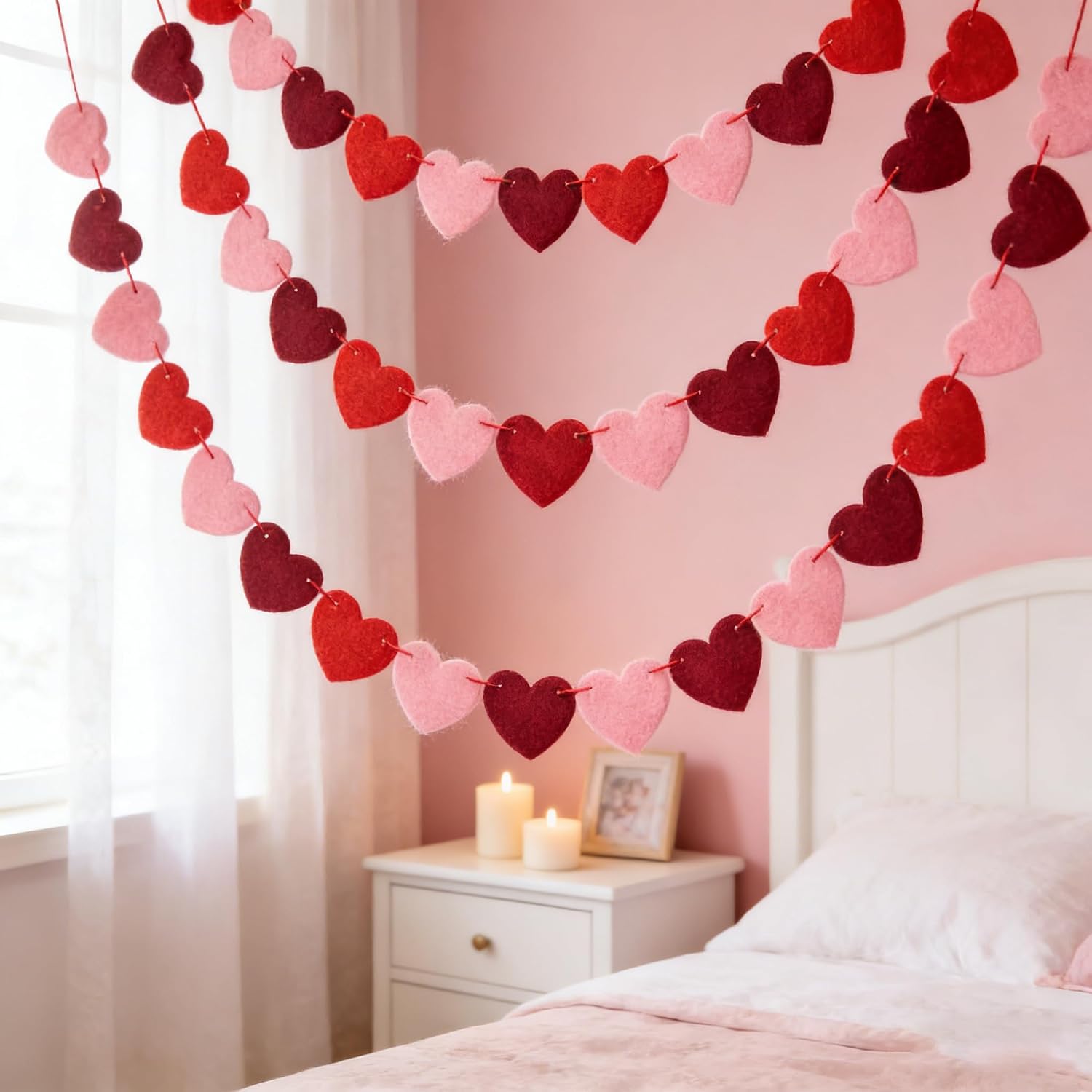 Romantic Red Felt Heart Garland: Ready Valentine's Decor, No DIY. - Image 4