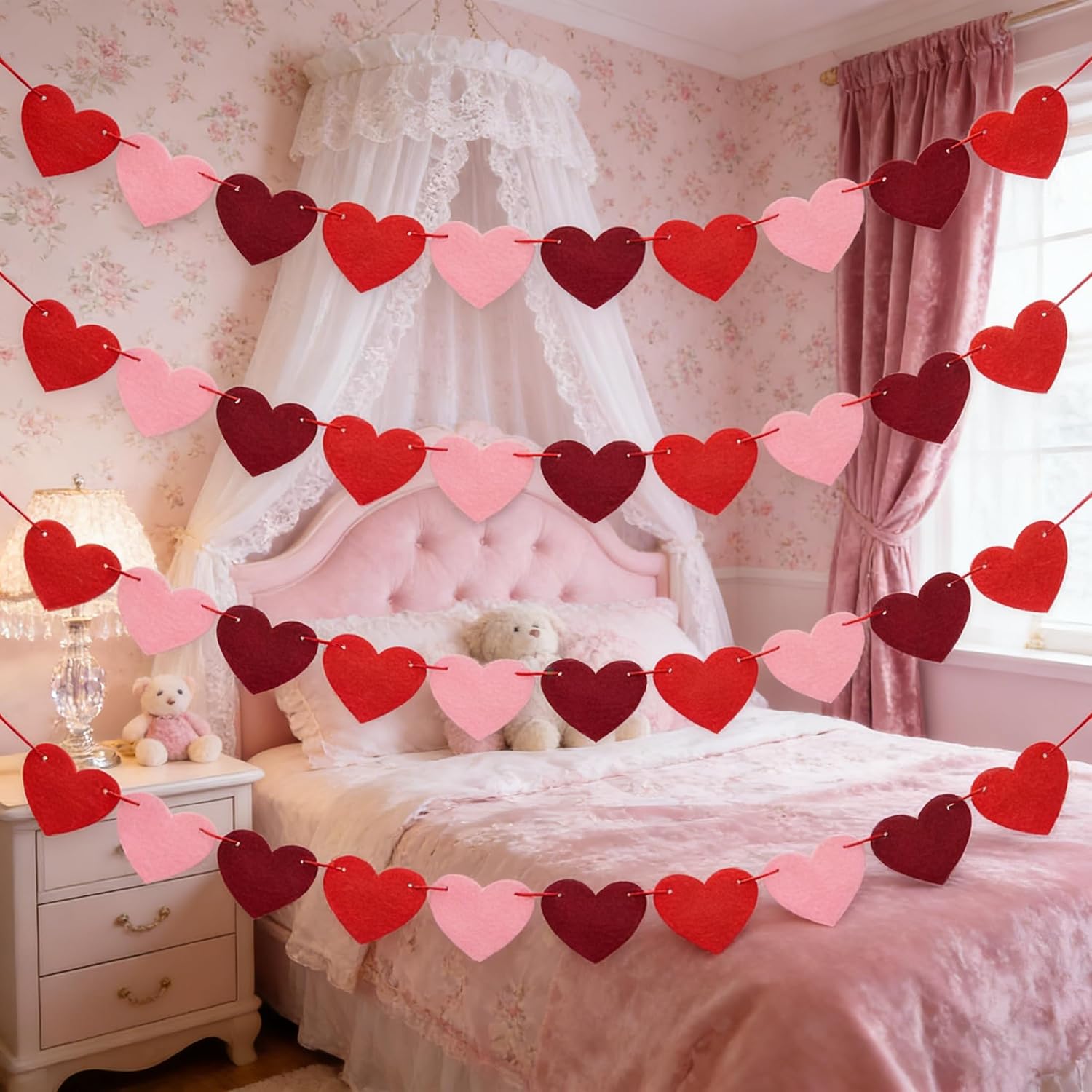 Romantic Red Felt Heart Garland: Ready Valentine's Decor, No DIY. - Image 5