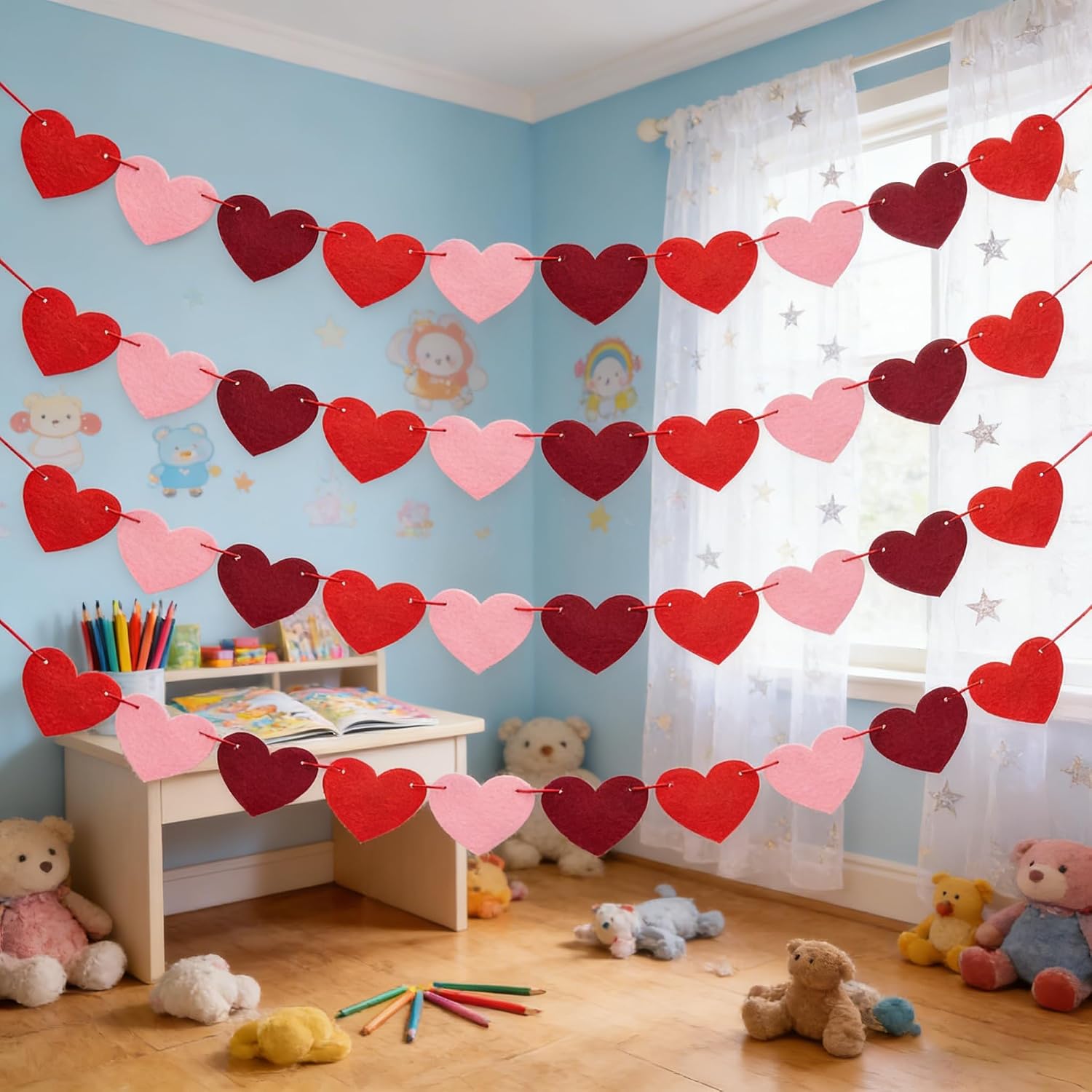 Romantic Red Felt Heart Garland: Ready Valentine's Decor, No DIY. - Image 6