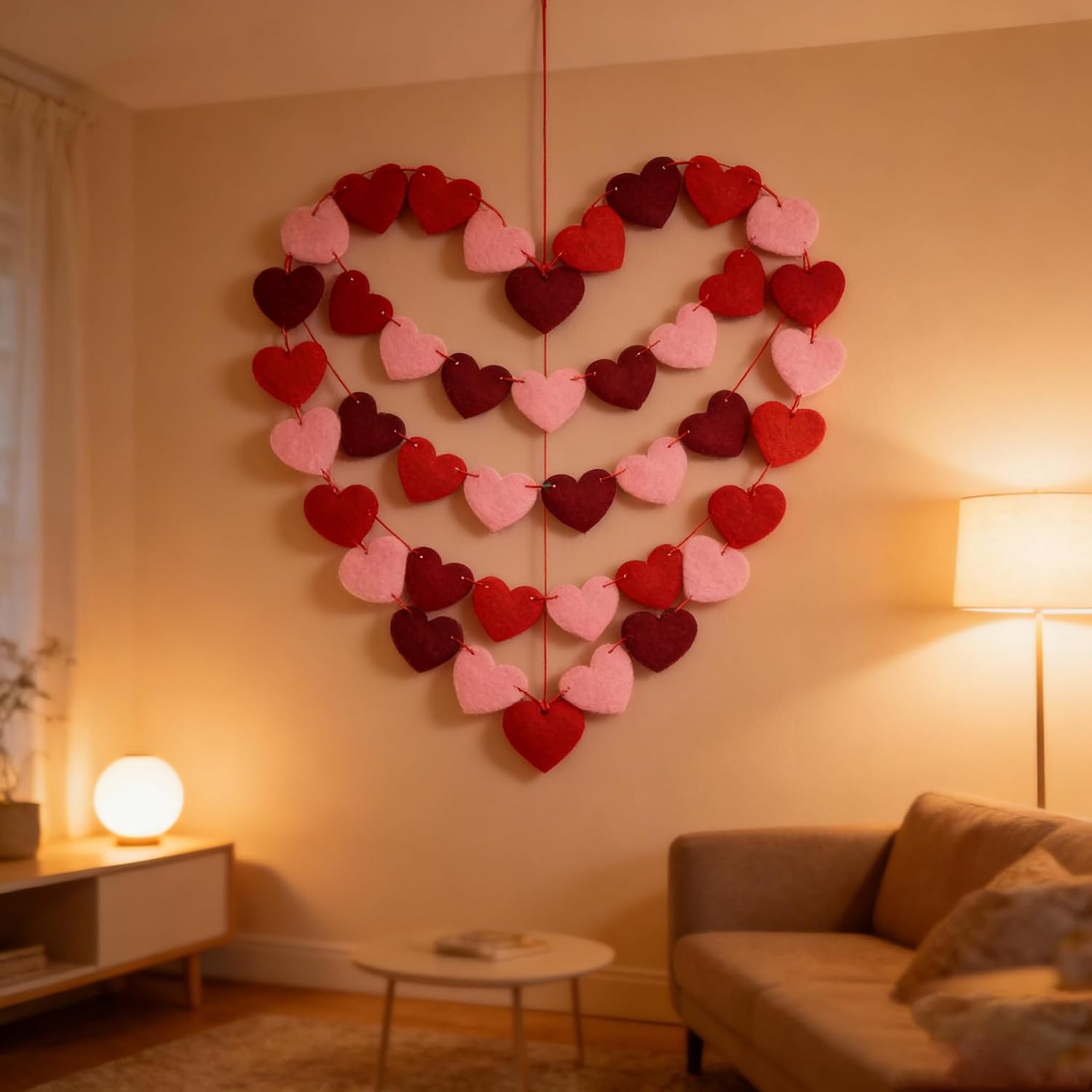 Romantic Red Felt Heart Garland: Ready Valentine's Decor, No DIY. - Image 7