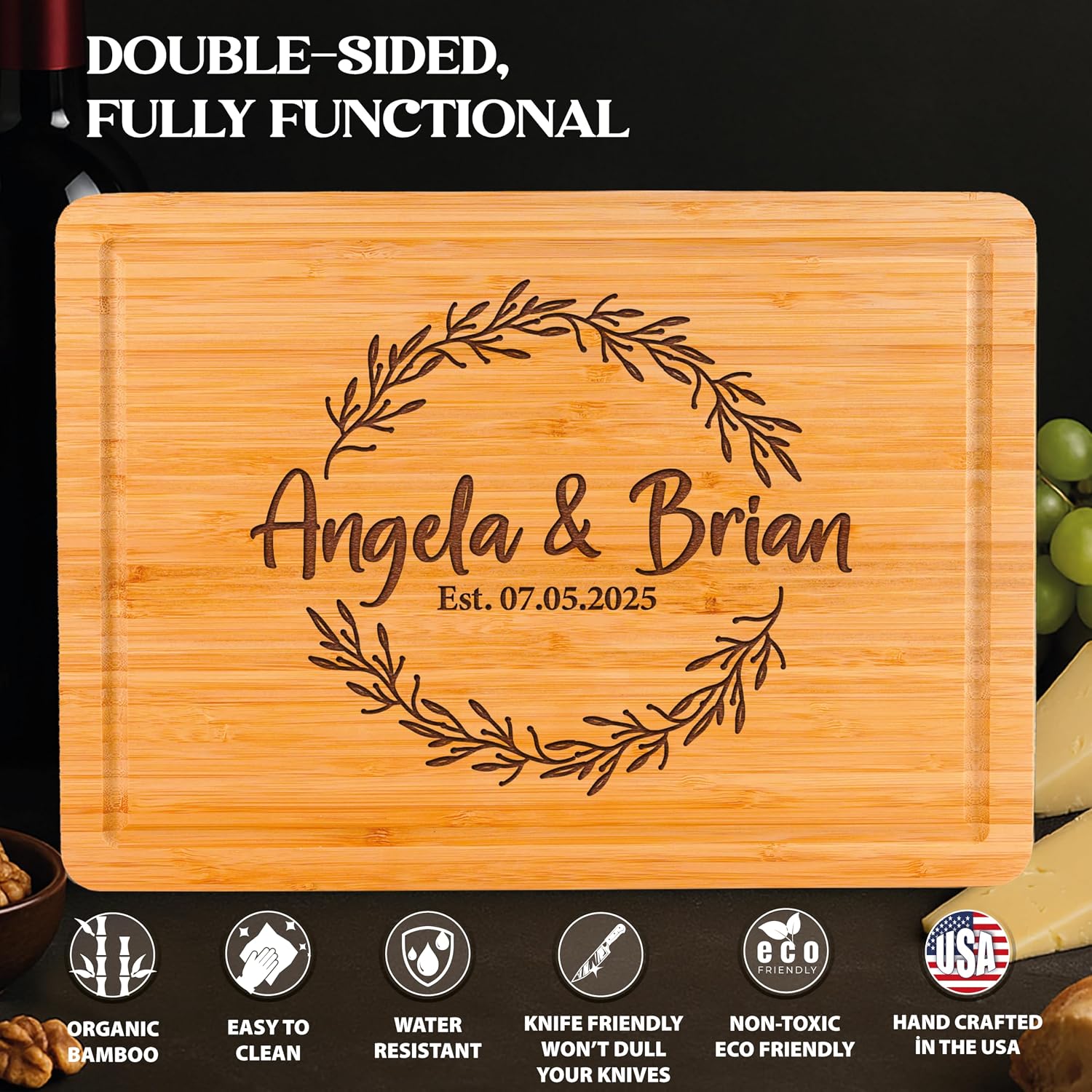 Personalized Bamboo Cutting Board Gift for Couples, Wedding & Home - Image 3